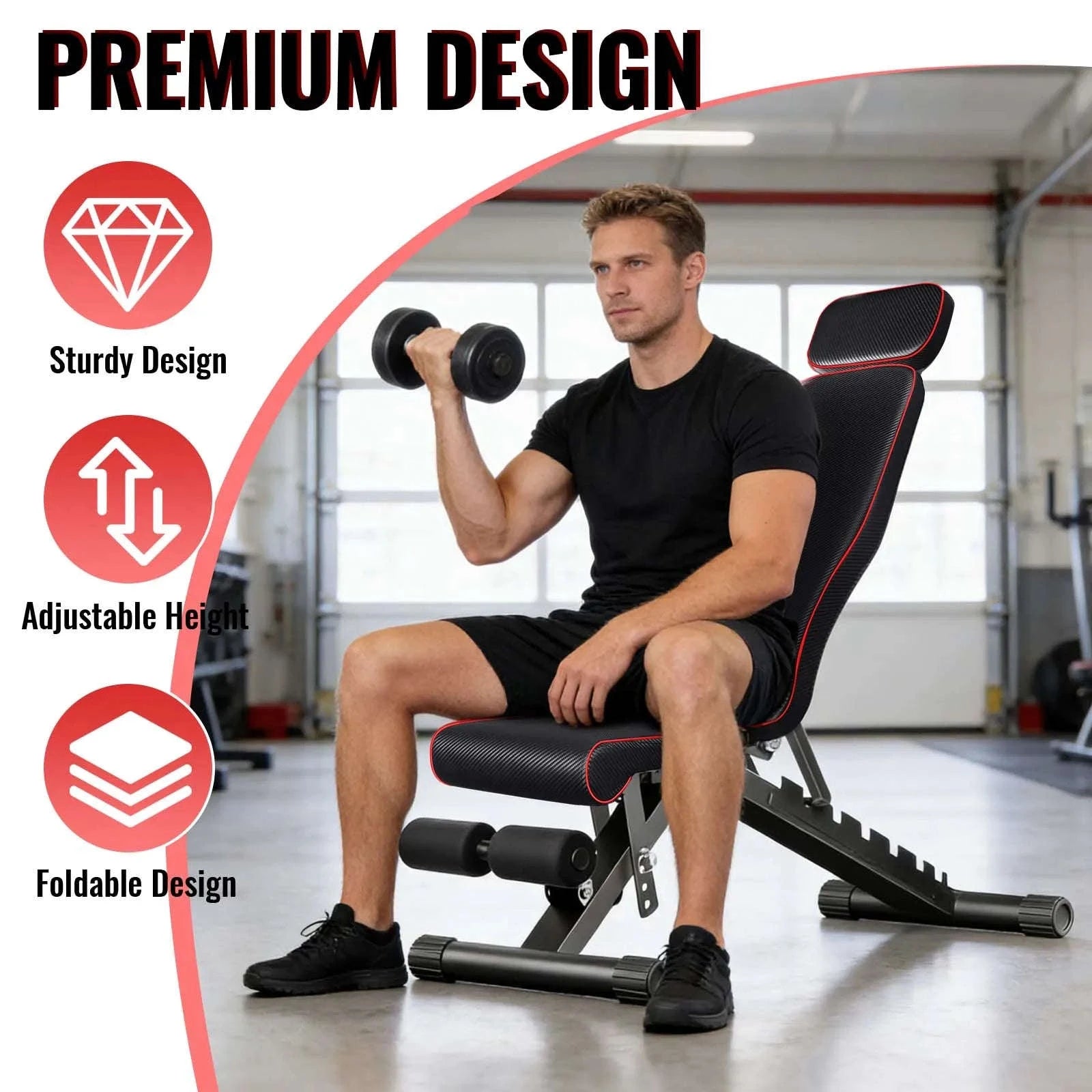 Folding Home Gym Bench with 7 Adjustable Back Levels-1PC / france