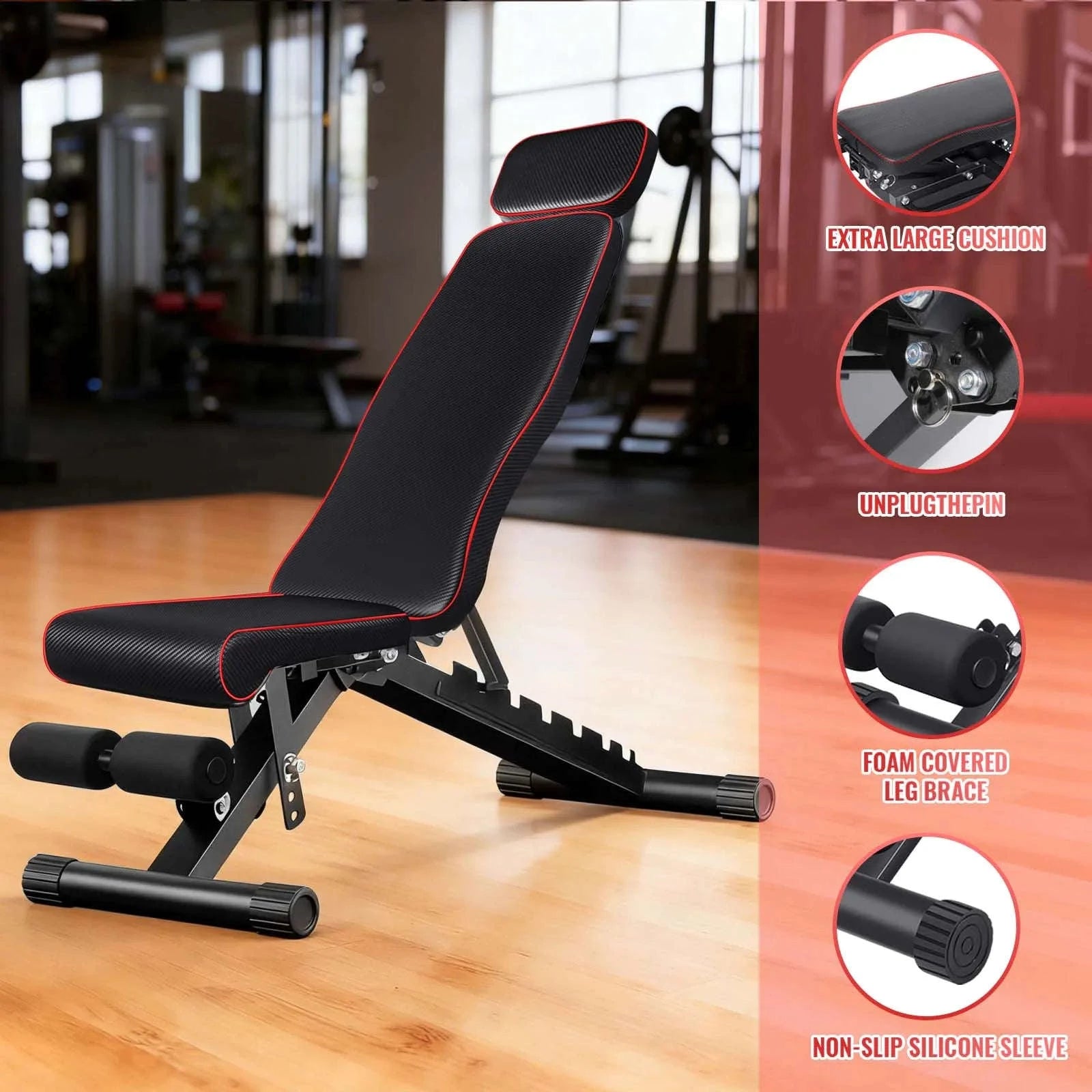 Folding Home Gym Bench with 7 Adjustable Back Levels-1PC / france