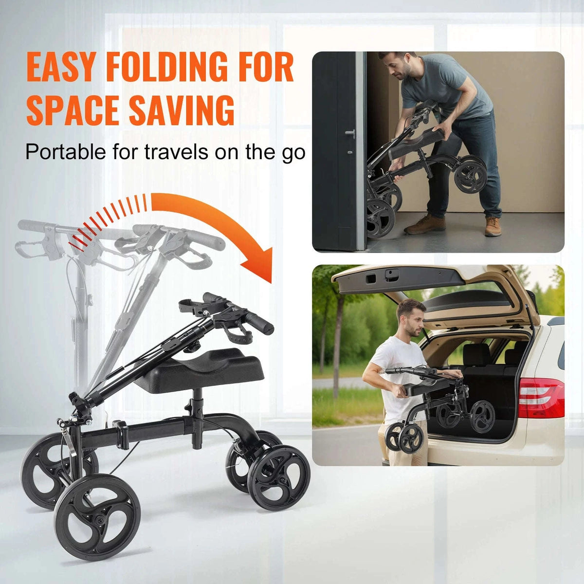 Folding Knee Scooter with Adjustable Handlebar and All-Terrain Solid Wheels-spain