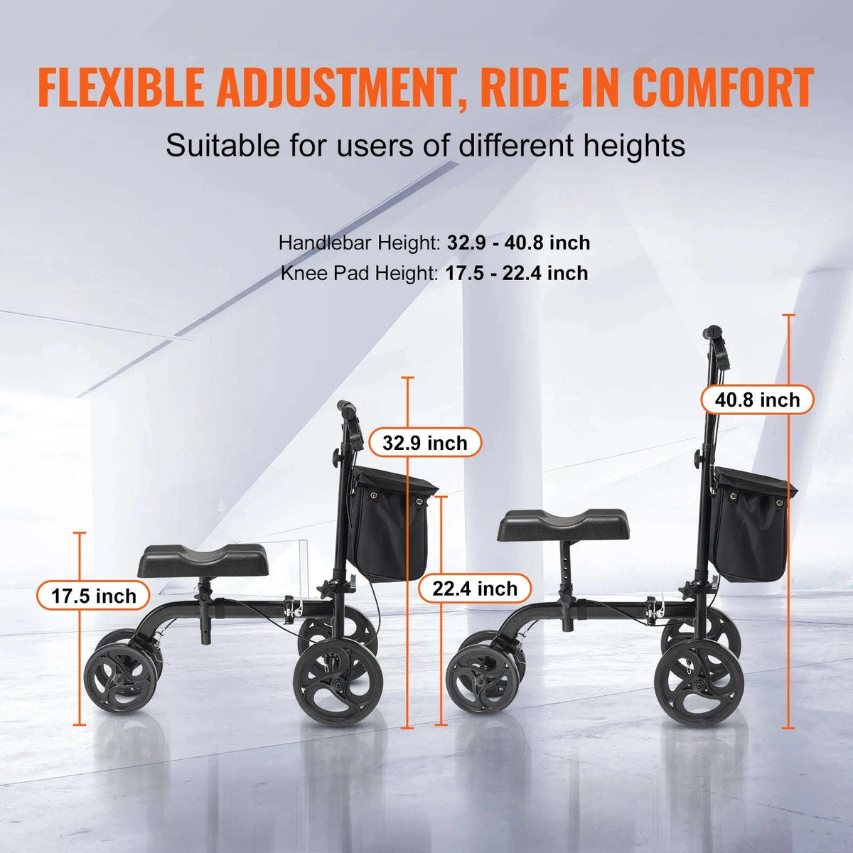 Folding Knee Scooter with Adjustable Handlebar and All-Terrain Solid Wheels-spain