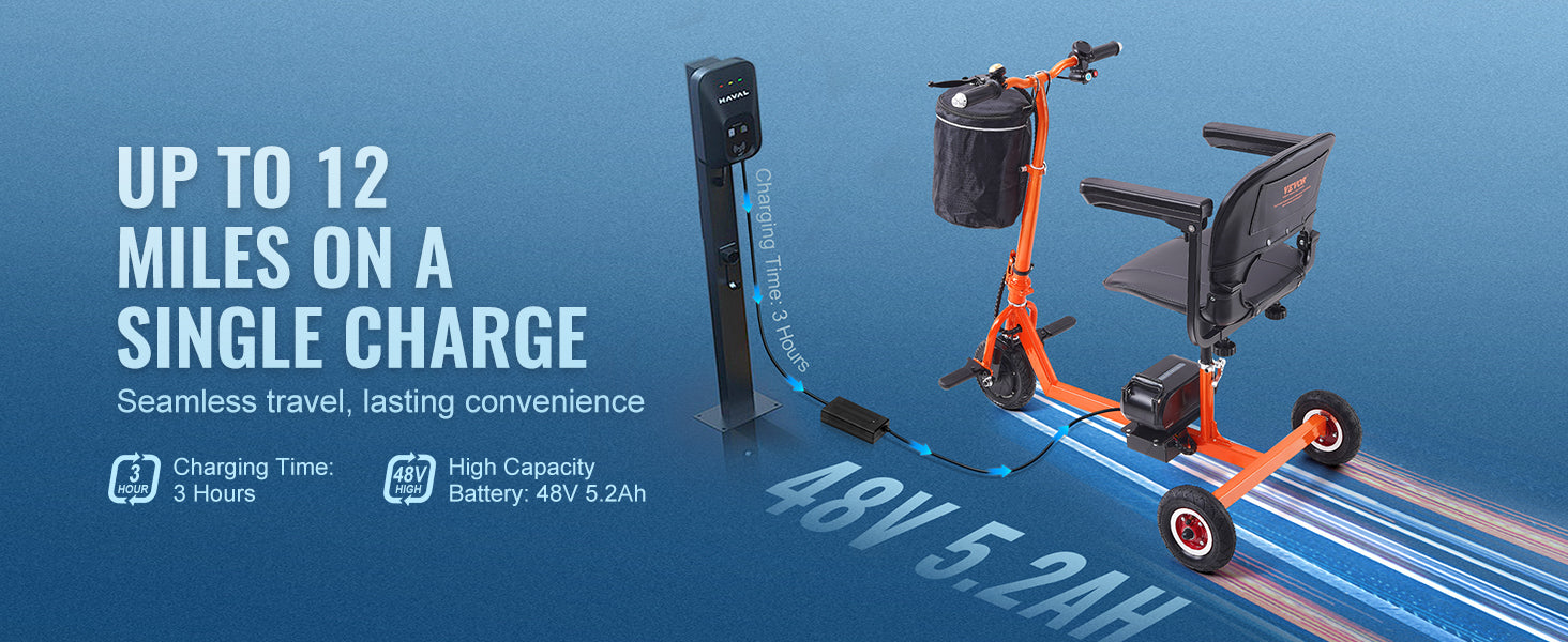 Scooter elettrico pieghevole a 3 ruote per anziani, mobility scooter portatile alimentato elettricamente, per terreni any-terrain, carrozzina da viaggio