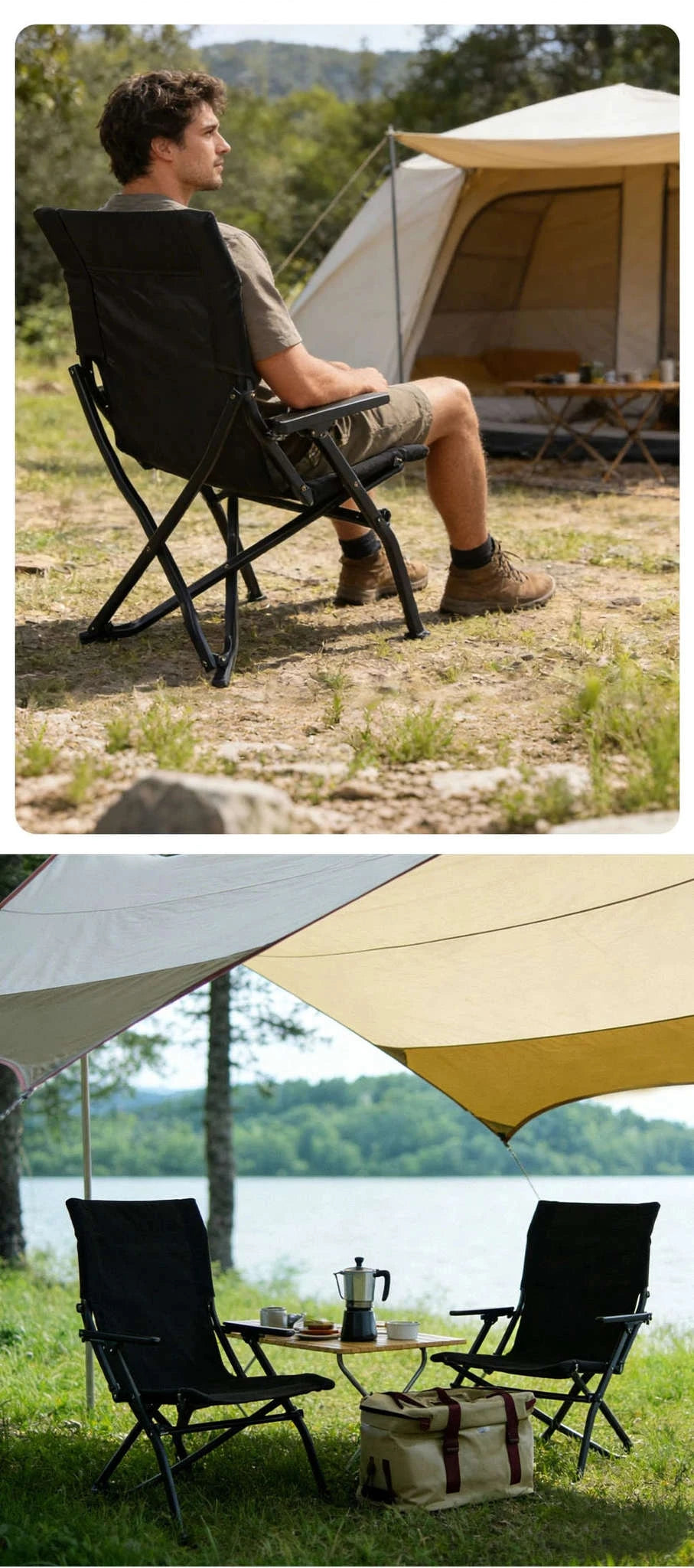Folding Outdoor Chair with High Back and Handrails-High Back