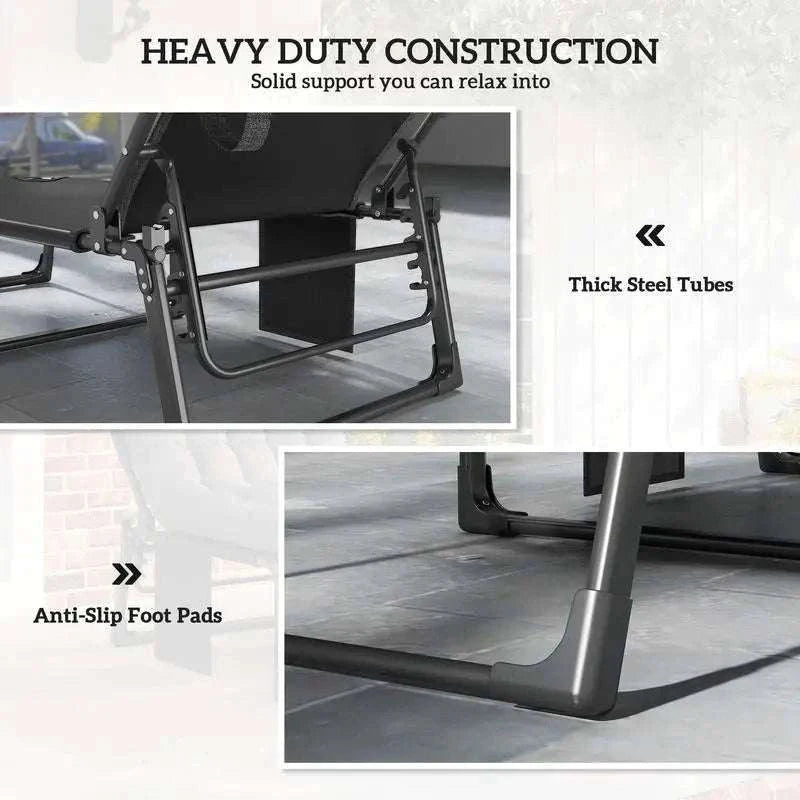 Folding Outdoor Chaise Lounge Chair Set with Adjustable Backrest-United States / GRAY