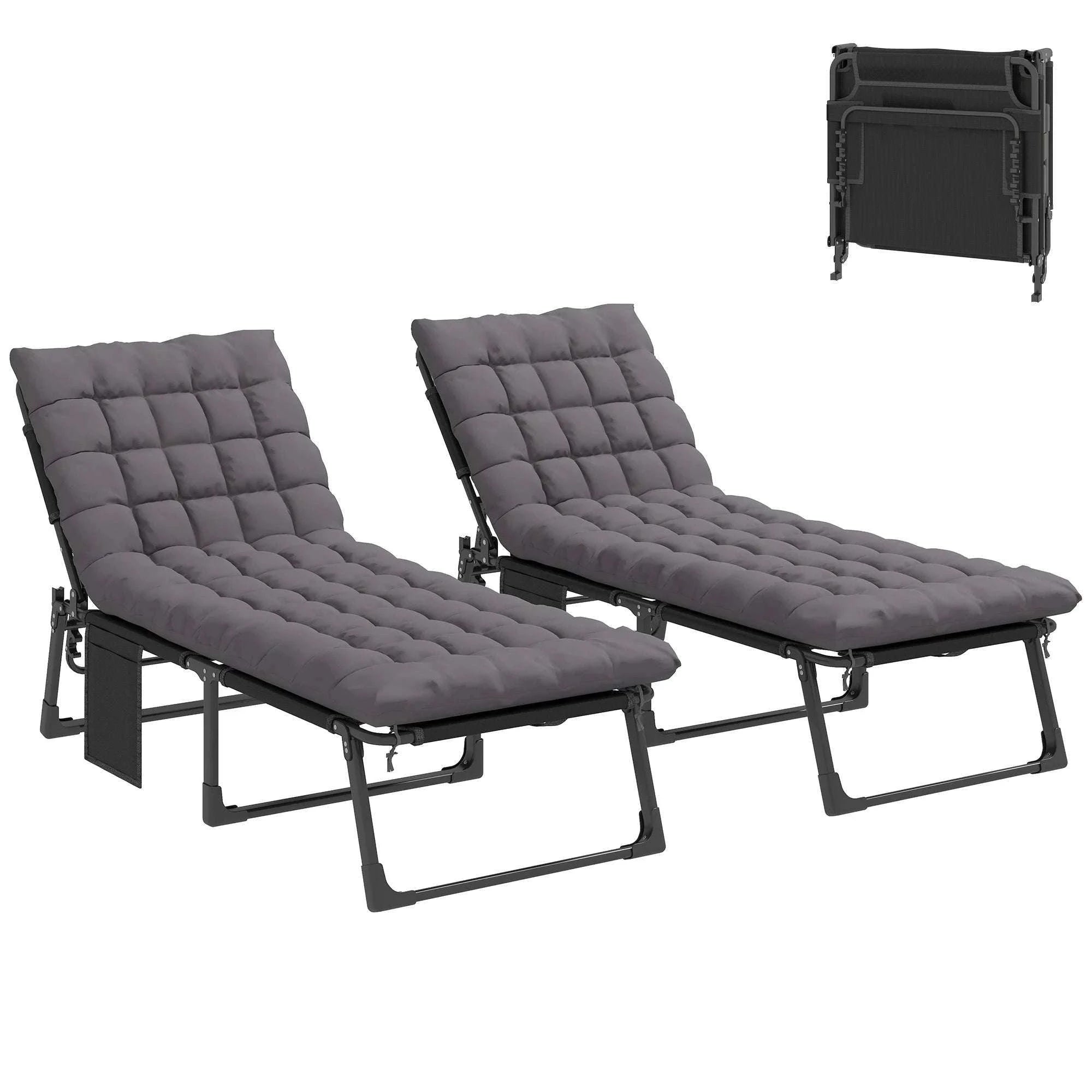 Folding Outdoor Chaise Lounge Chair Set with Adjustable Backrest-United States / GRAY