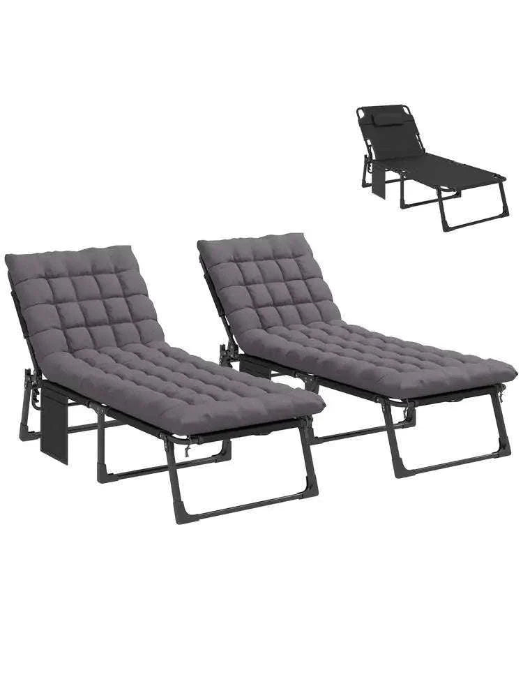 Folding Outdoor Chaise Lounge Chair Set with Adjustable Backrest-United States / GRAY