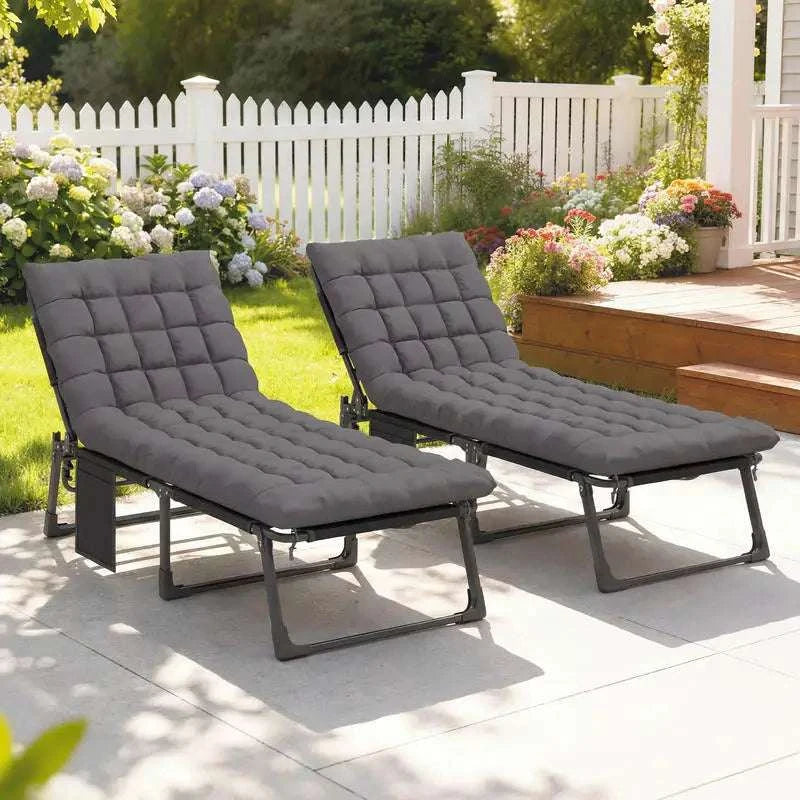 Folding Outdoor Chaise Lounge Chair Set with Adjustable Backrest-United States / GRAY