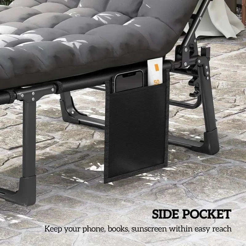 Folding Outdoor Chaise Lounge Chair Set with Adjustable Backrest-United States / GRAY