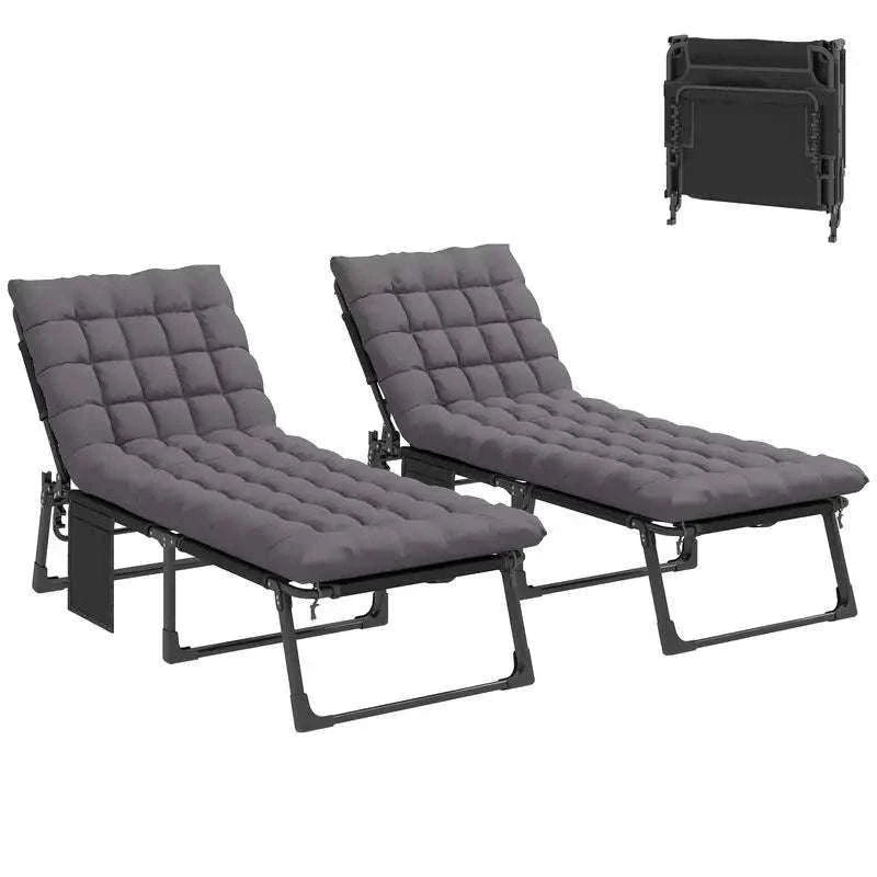 Folding Outdoor Chaise Lounge Chair Set with Adjustable Backrest-United States / GRAY