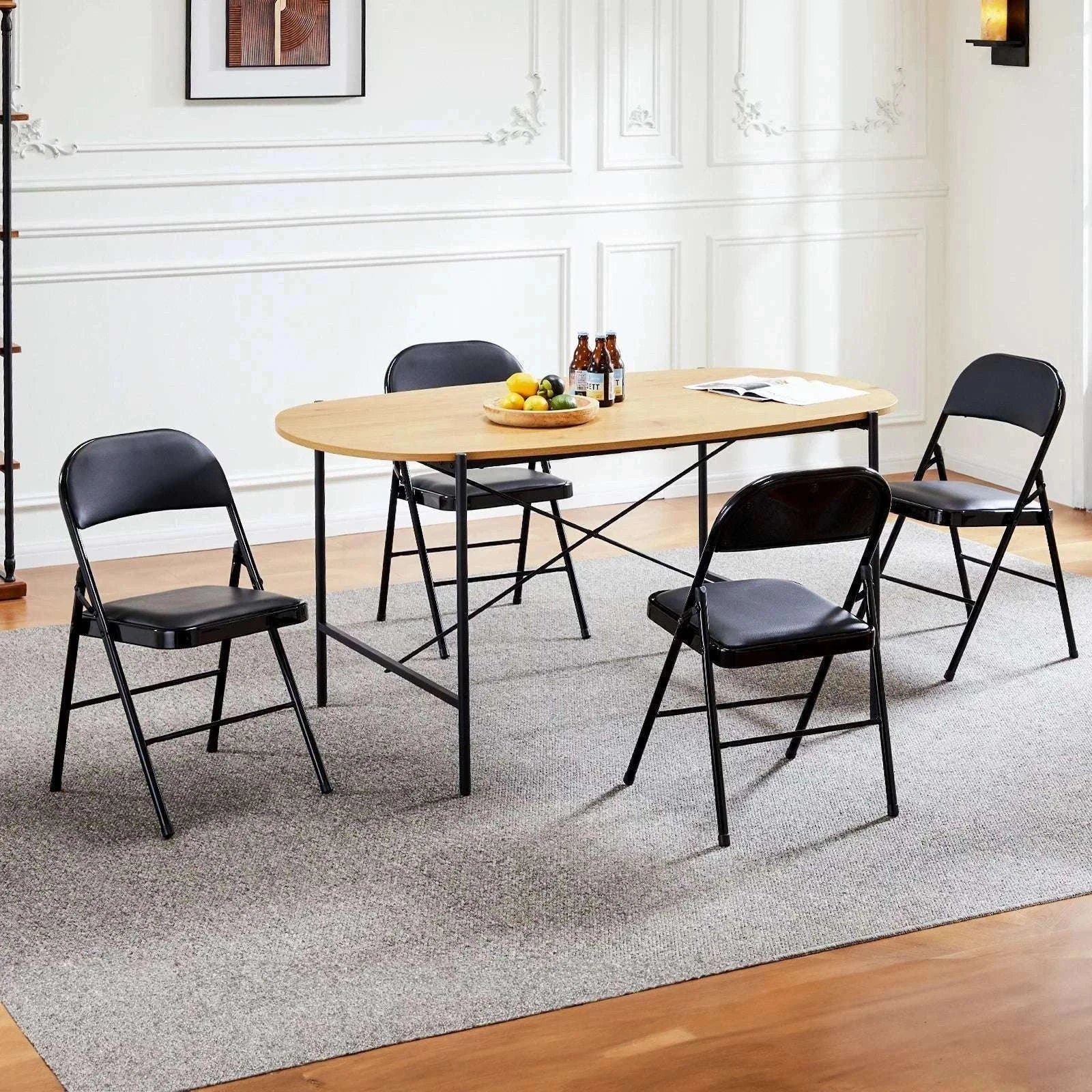 Folding Padded Leather Chairs Set of 4 with Metal Frame-black / United States