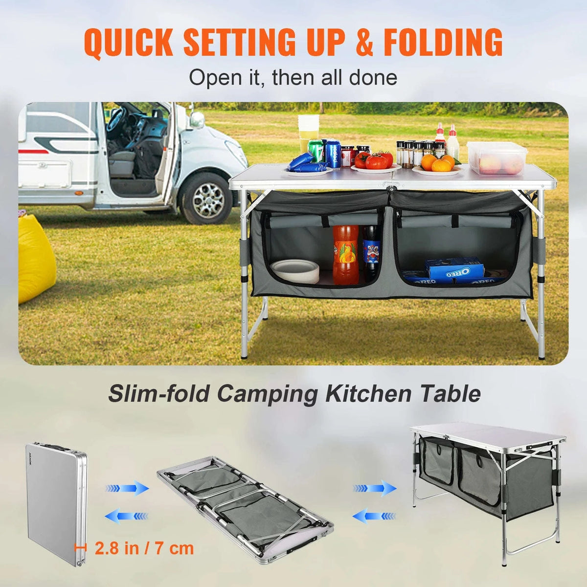 Folding Picnic Table with Storage Bag and Adjustable Height-Germany