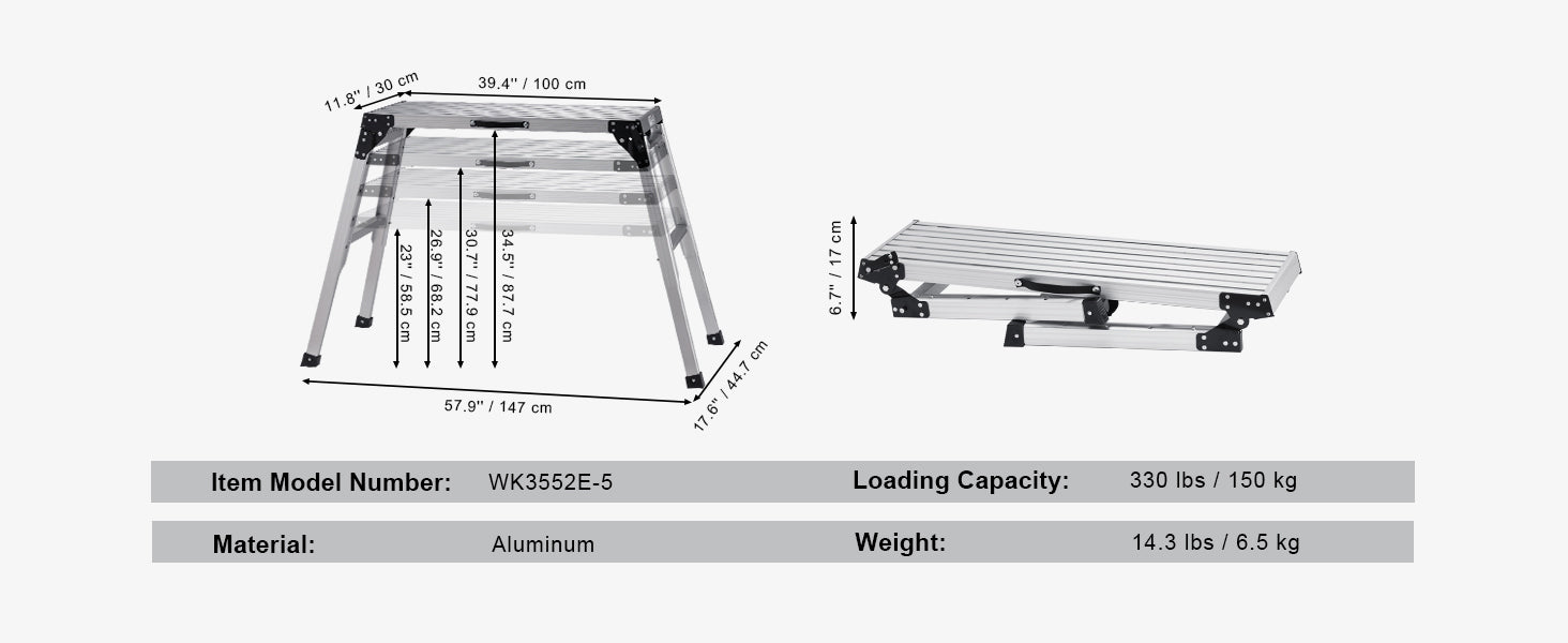 Folding Work Platform Ladder with Non-Slip Feet, 330–660 lbs Capacity