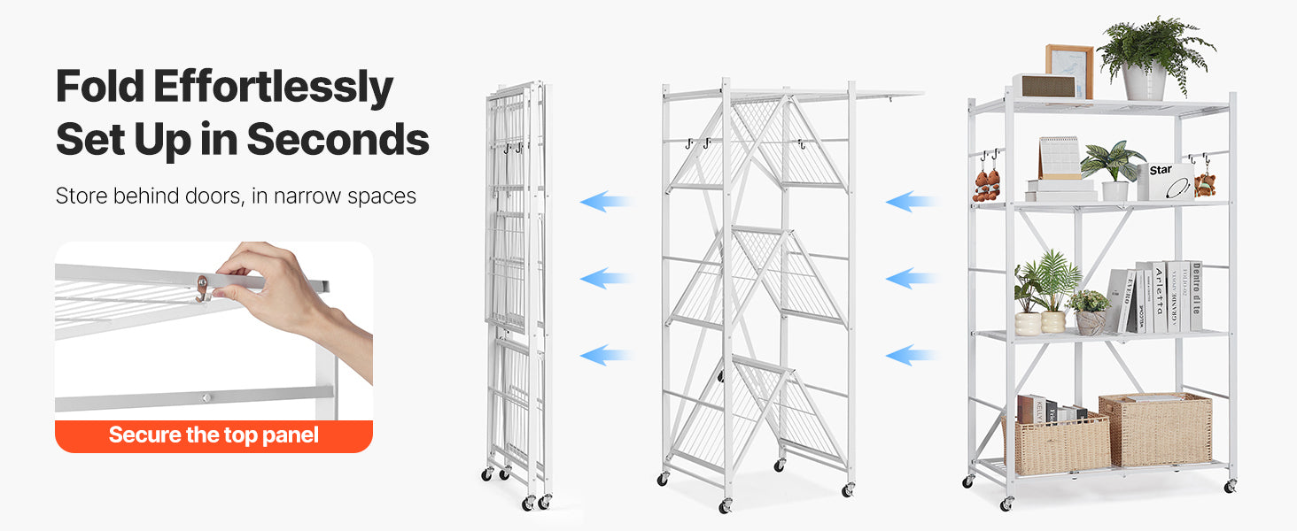 Foldable Metal Storage Shelf with Wheels Heavy Duty Garage Rack
