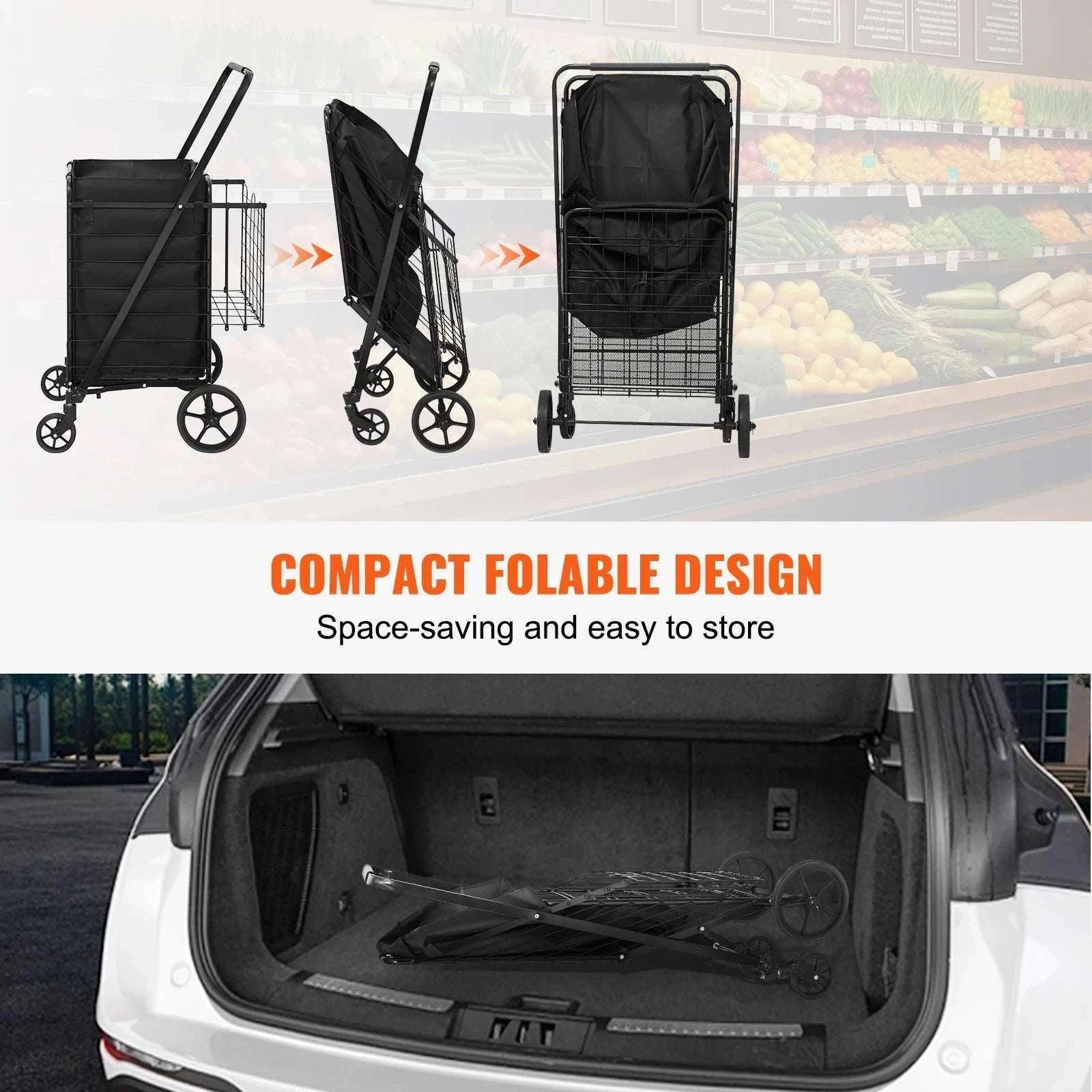 Folding Shopping Cart with Waterproof Liner & 330LB Capacity-106LBS / spain