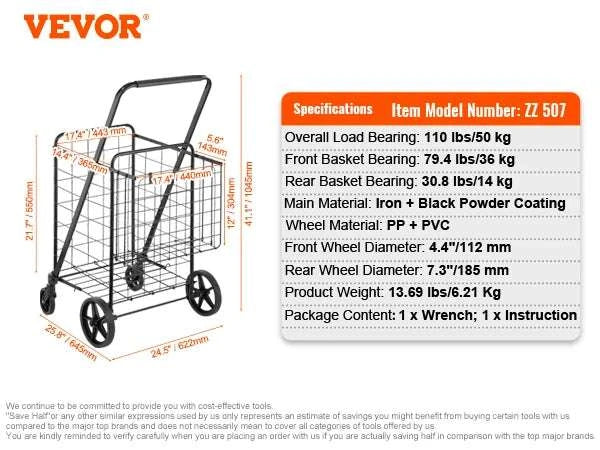 Folding Shopping Cart with Waterproof Liner & 330LB Capacity-106LBS / spain