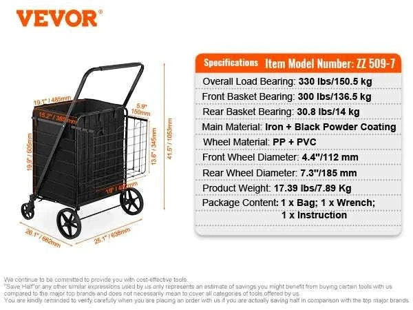 Folding Shopping Cart with Waterproof Liner & 330LB Capacity-106LBS / spain