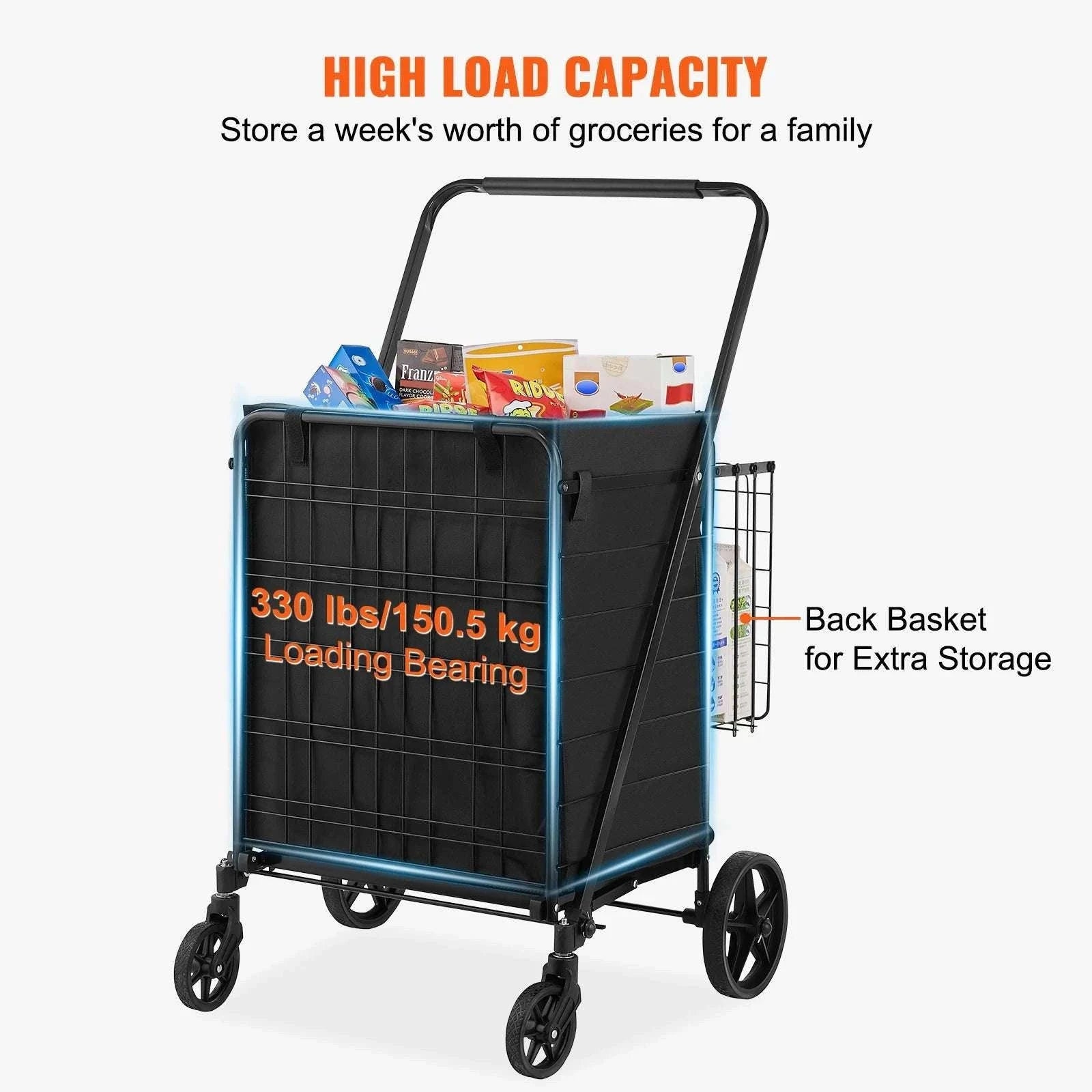 Folding Shopping Cart with Waterproof Liner & 330LB Capacity-106LBS / spain