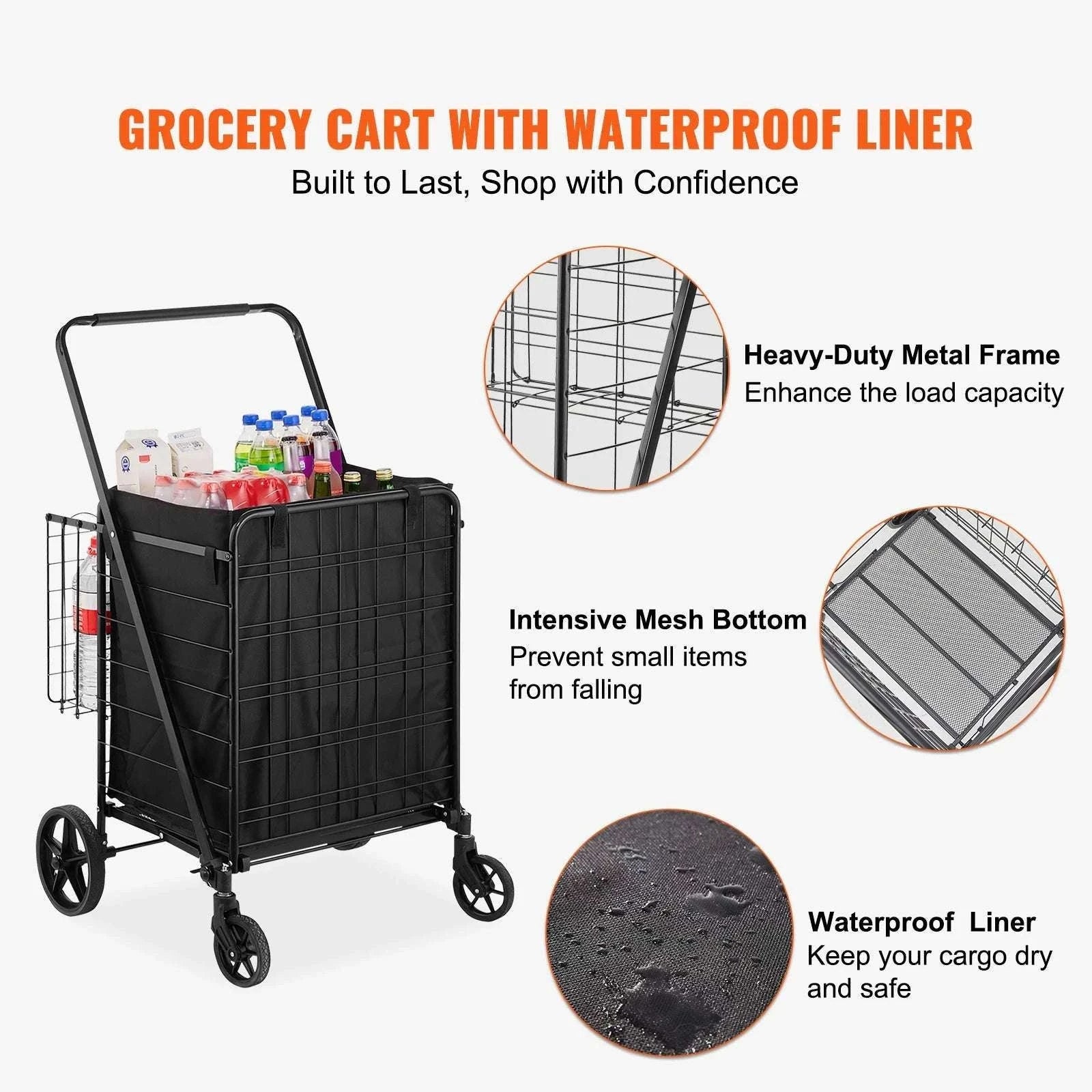 Folding Shopping Cart with Waterproof Liner & 330LB Capacity-106LBS / spain