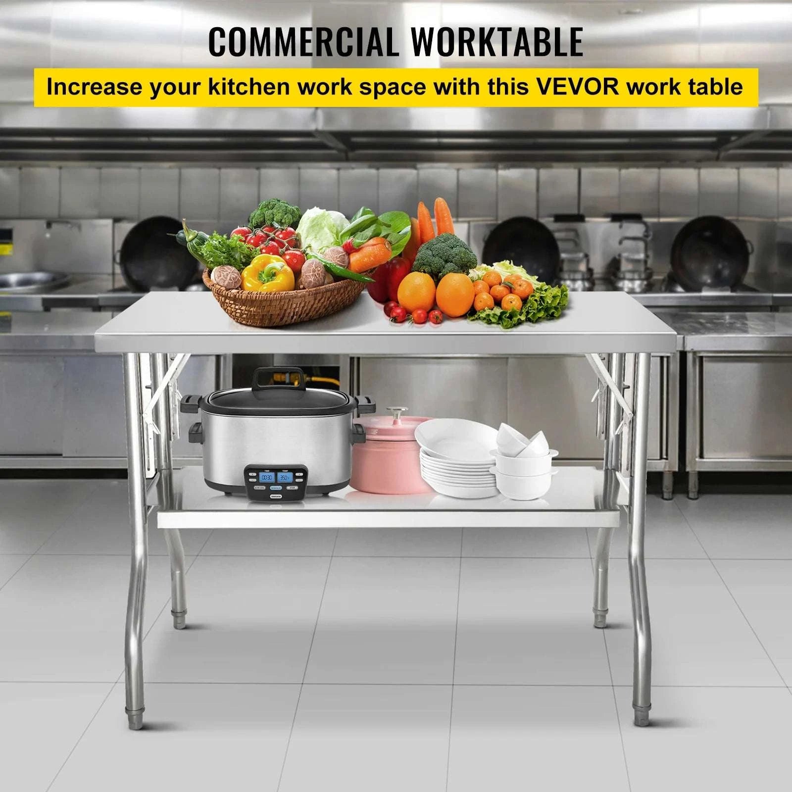 Folding Stainless Steel Work Table with Undershelf 48x24 Inch-24x48inch / france