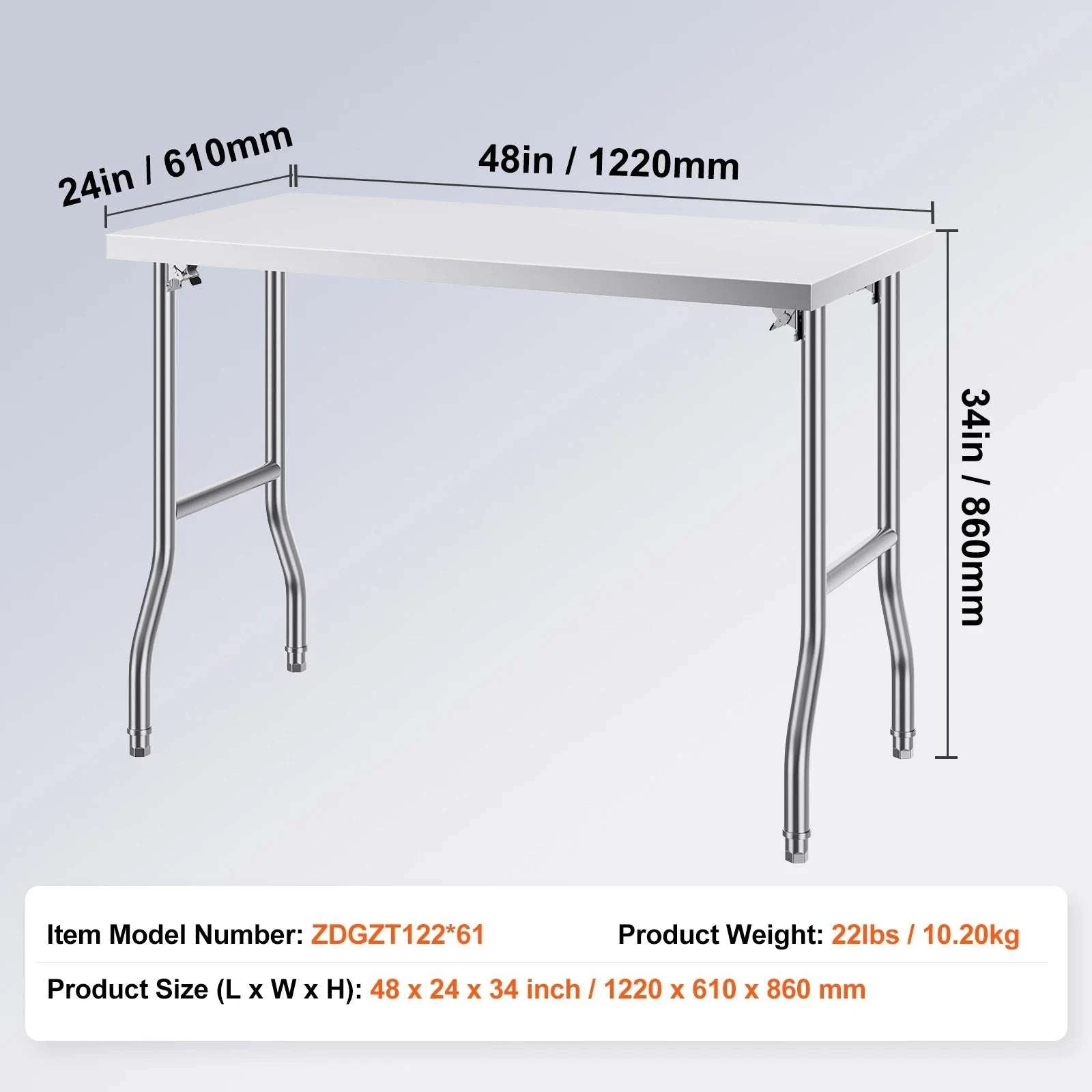 Folding Stainless Steel Work Table with Undershelf 48x24 Inch-24x48inch / france