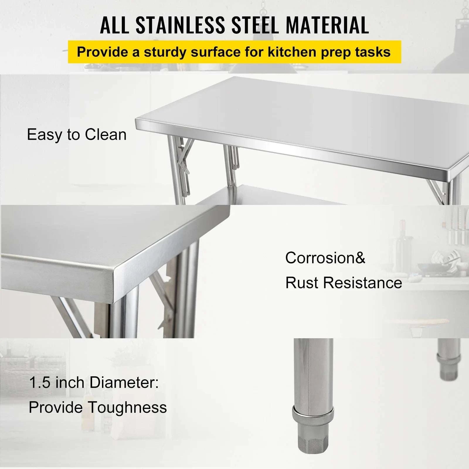 Folding Stainless Steel Work Table with Undershelf 48x24 Inch-24x48inch / france