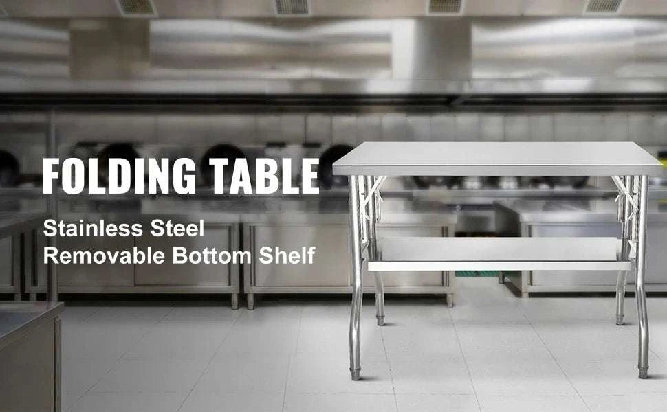 Folding Stainless Steel Work Table with Undershelf 48x24 Inch-24x48inch / france