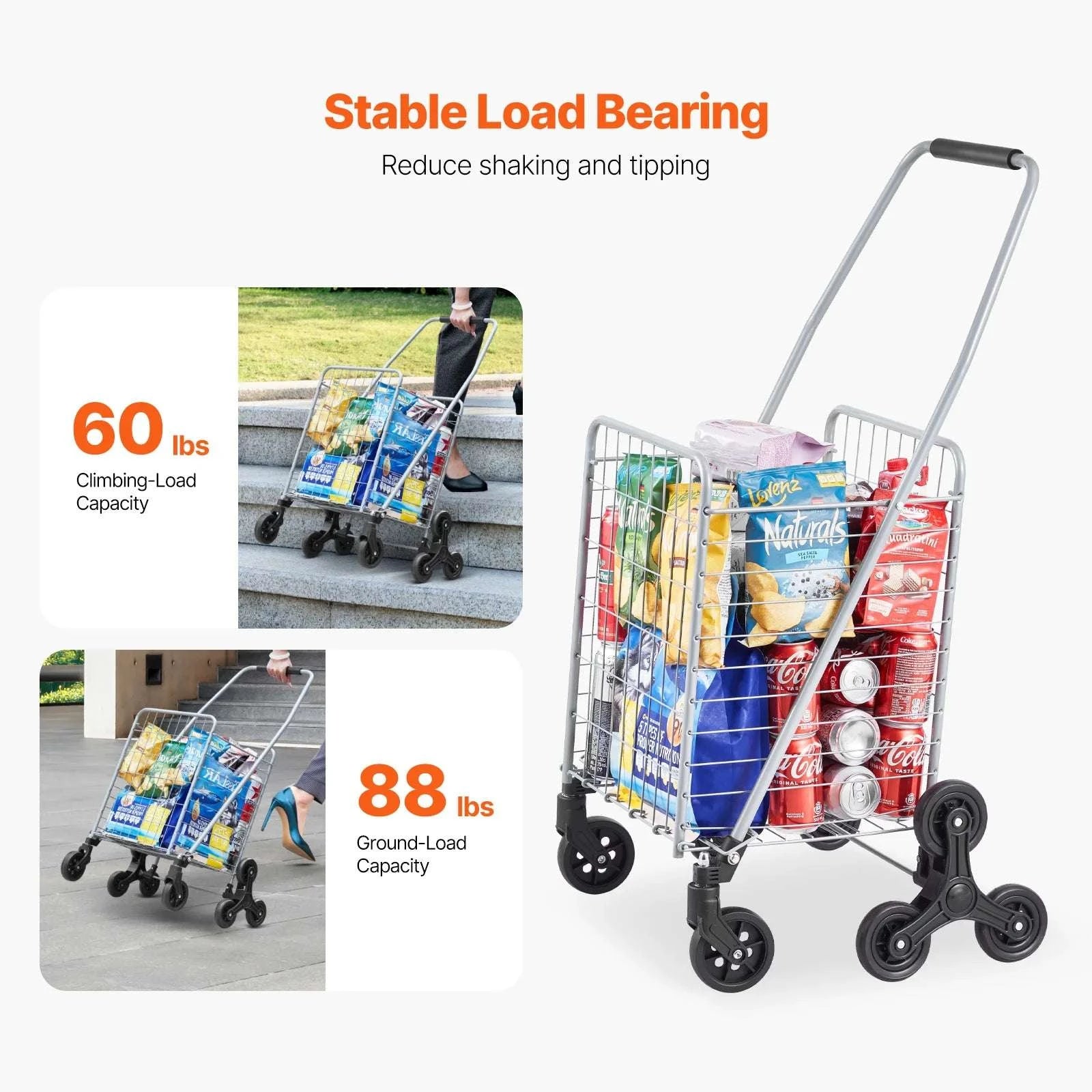 Folding Stair Climbing Cart with Wheels, 88lb Capacity Utility Trolley-88lbs / United States