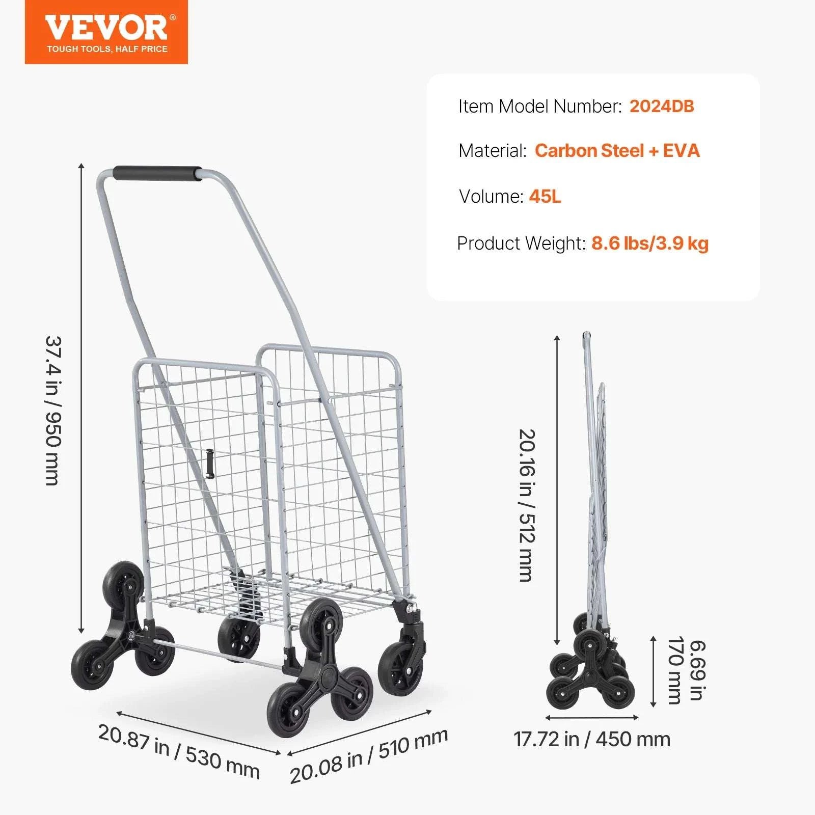 Folding Stair Climbing Cart with Wheels, 88lb Capacity Utility Trolley-88lbs / United States