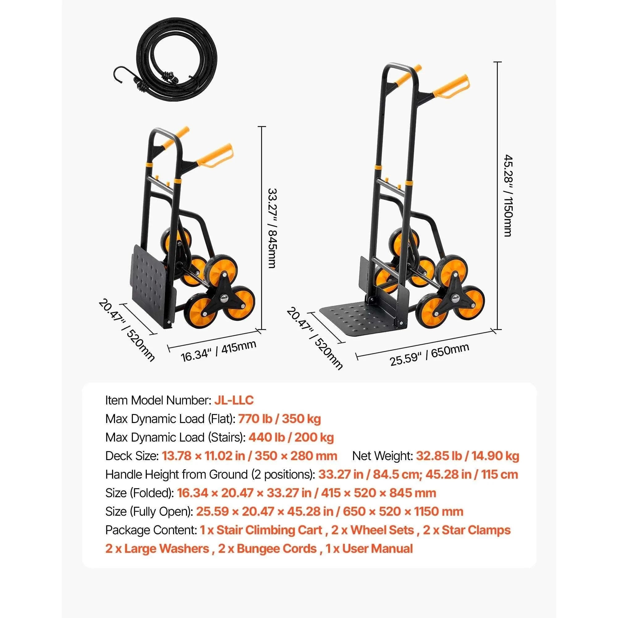 Folding Stair Climbing Hand Truck Dolly 440–770 lbs Capacity-770lbs / United States