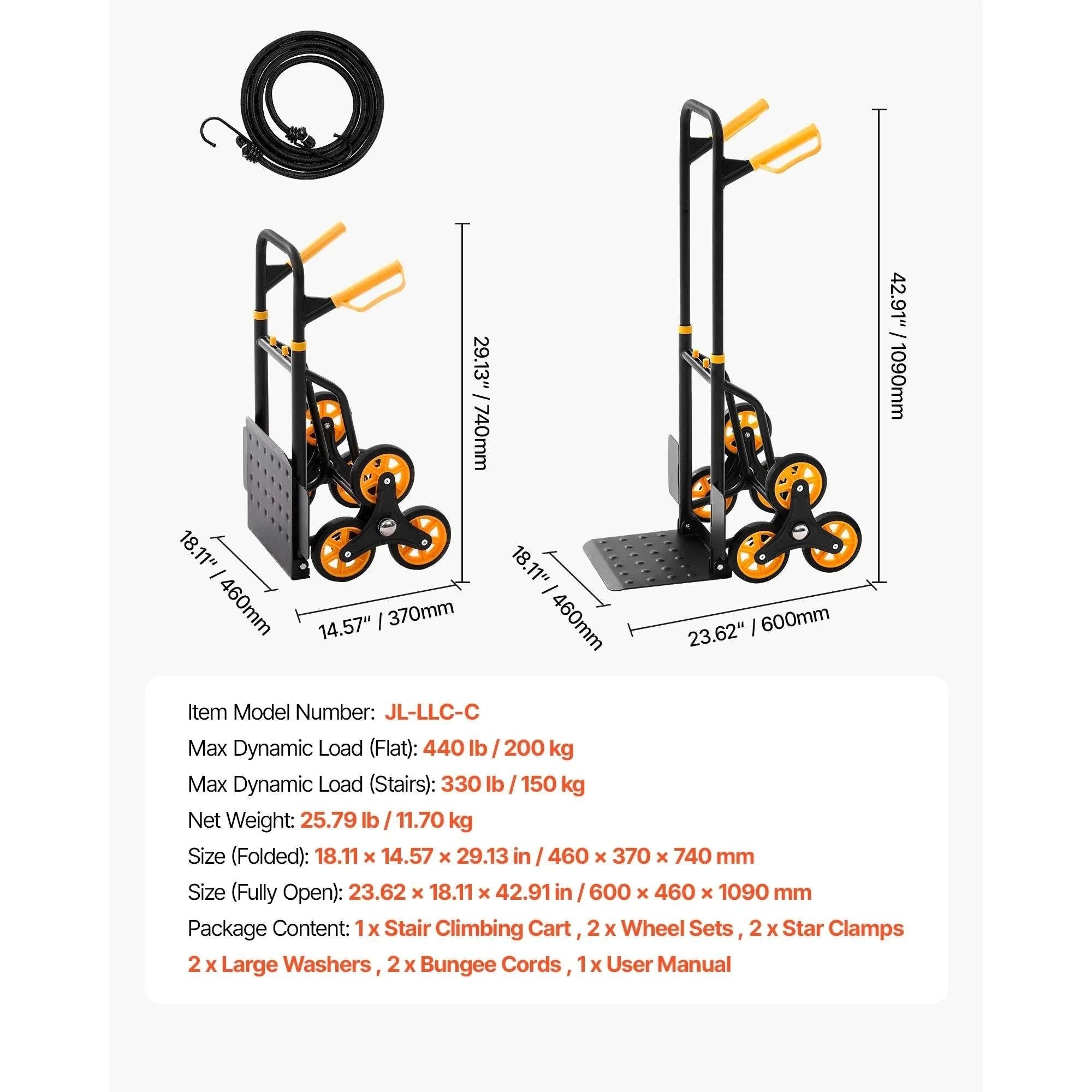 Folding Stair Climbing Hand Truck Dolly 440–770 lbs Capacity-770lbs / United States