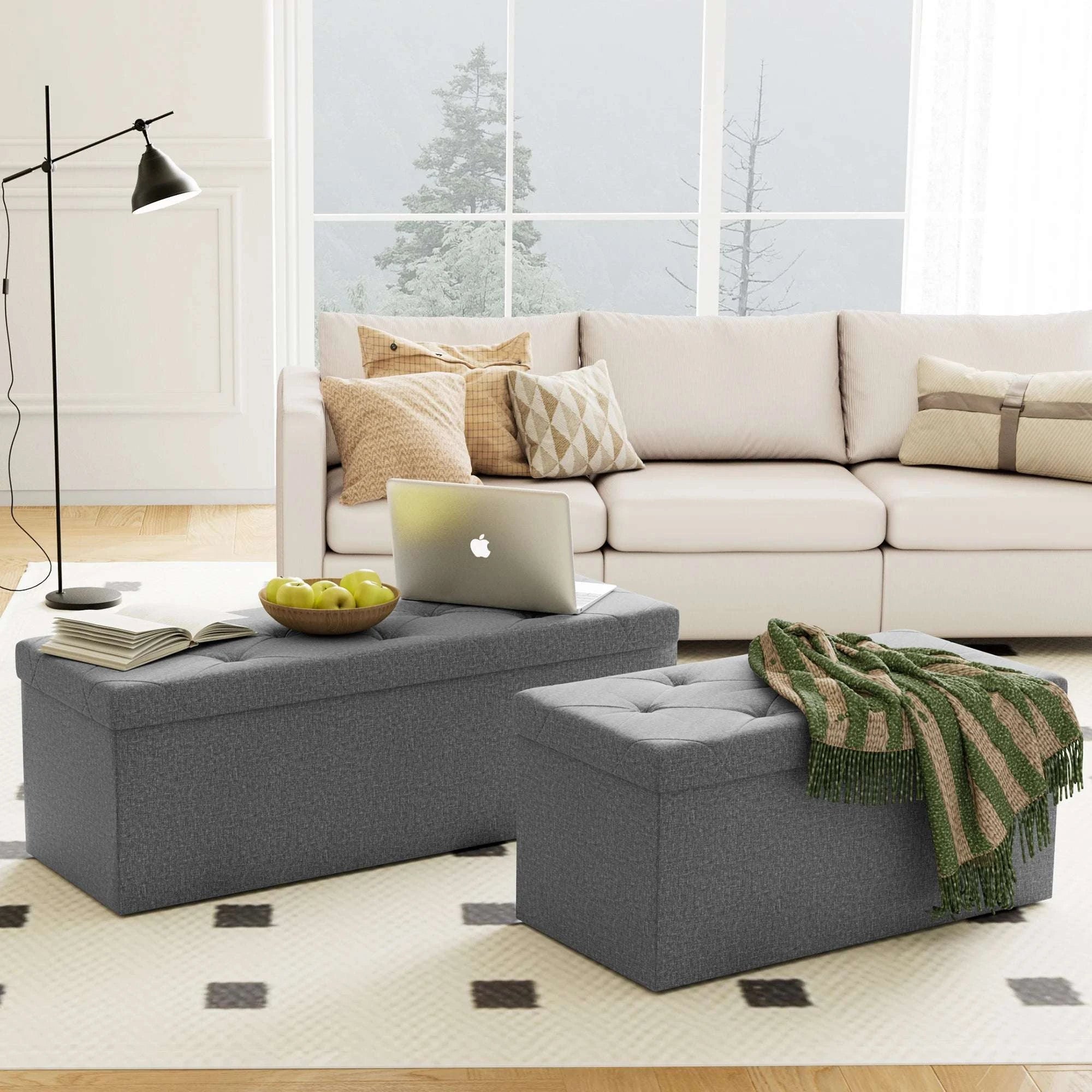 Folding Storage Ottoman Bench with Hidden Toy Box & Cushion Seat-BIG / United States