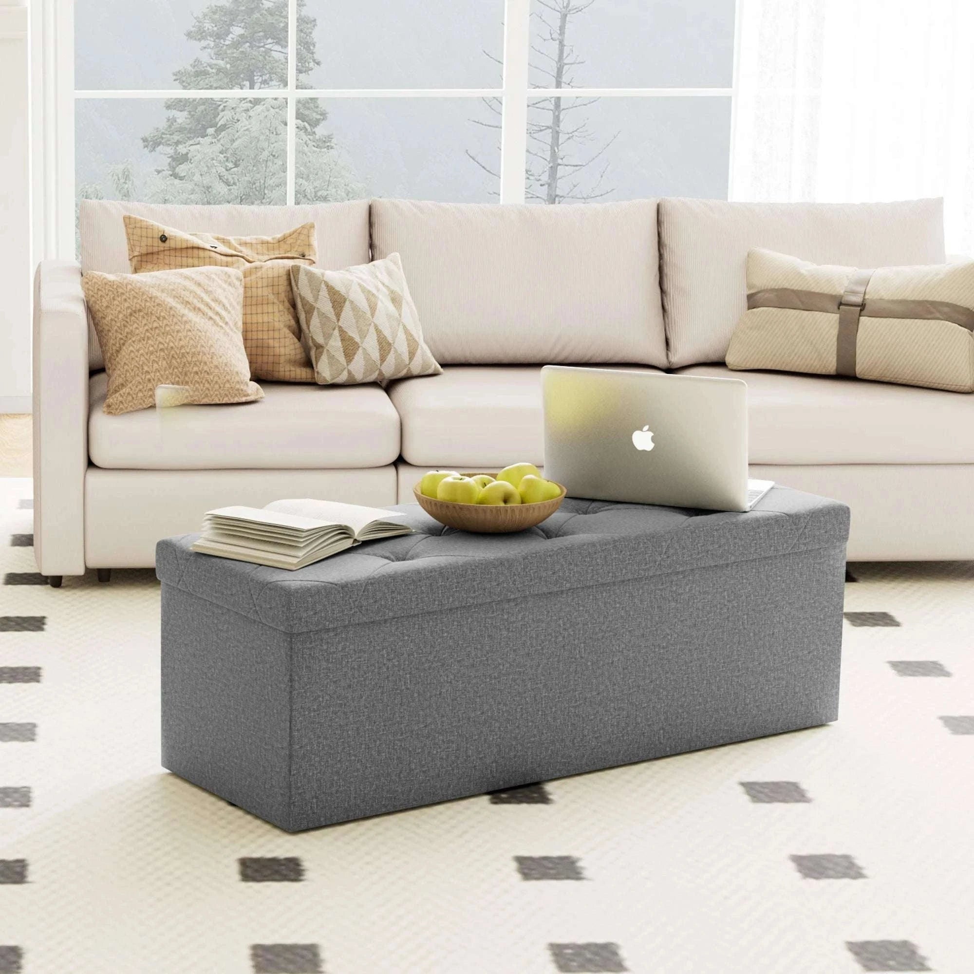 Folding Storage Ottoman Bench with Hidden Toy Box & Cushion Seat-BIG / United States