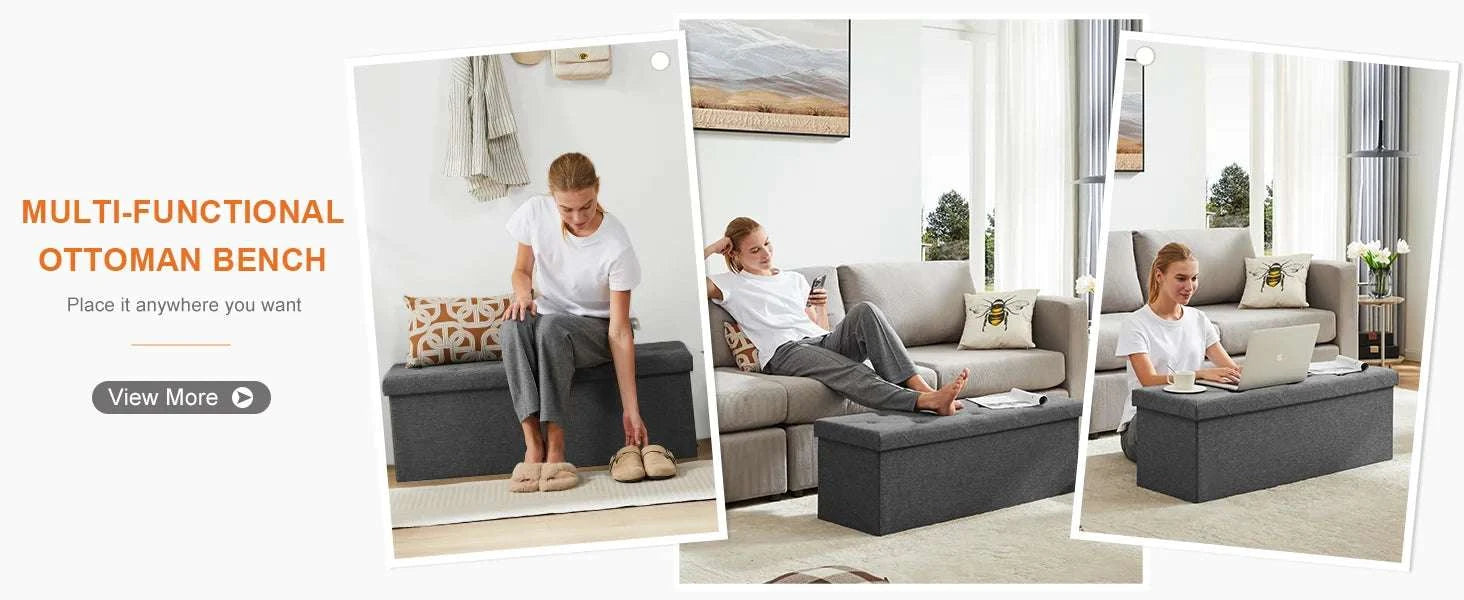 Folding Storage Ottoman Bench with Hidden Toy Box & Cushion Seat-BIG / United States