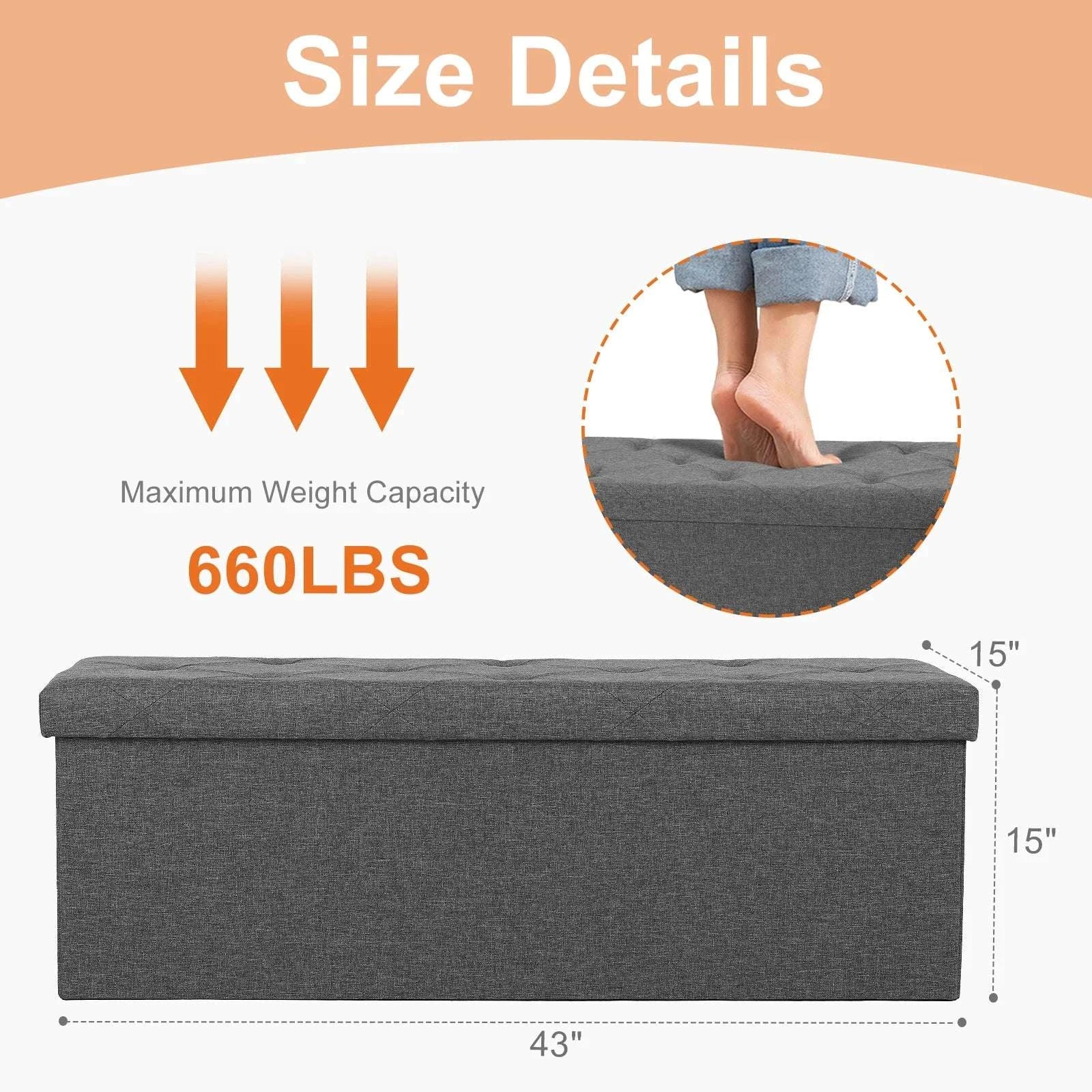 Folding Storage Ottoman Bench with Hidden Toy Box & Cushion Seat-BIG / United States