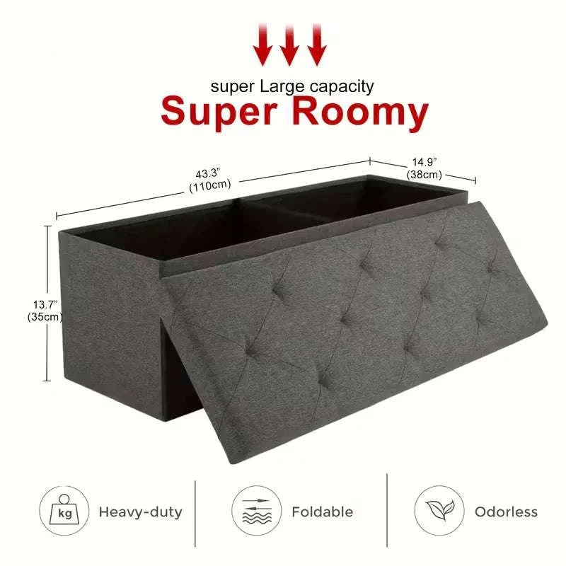Folding Storage Ottoman Bench with Seat – Space-Saving Organizer-15 Grey / United States