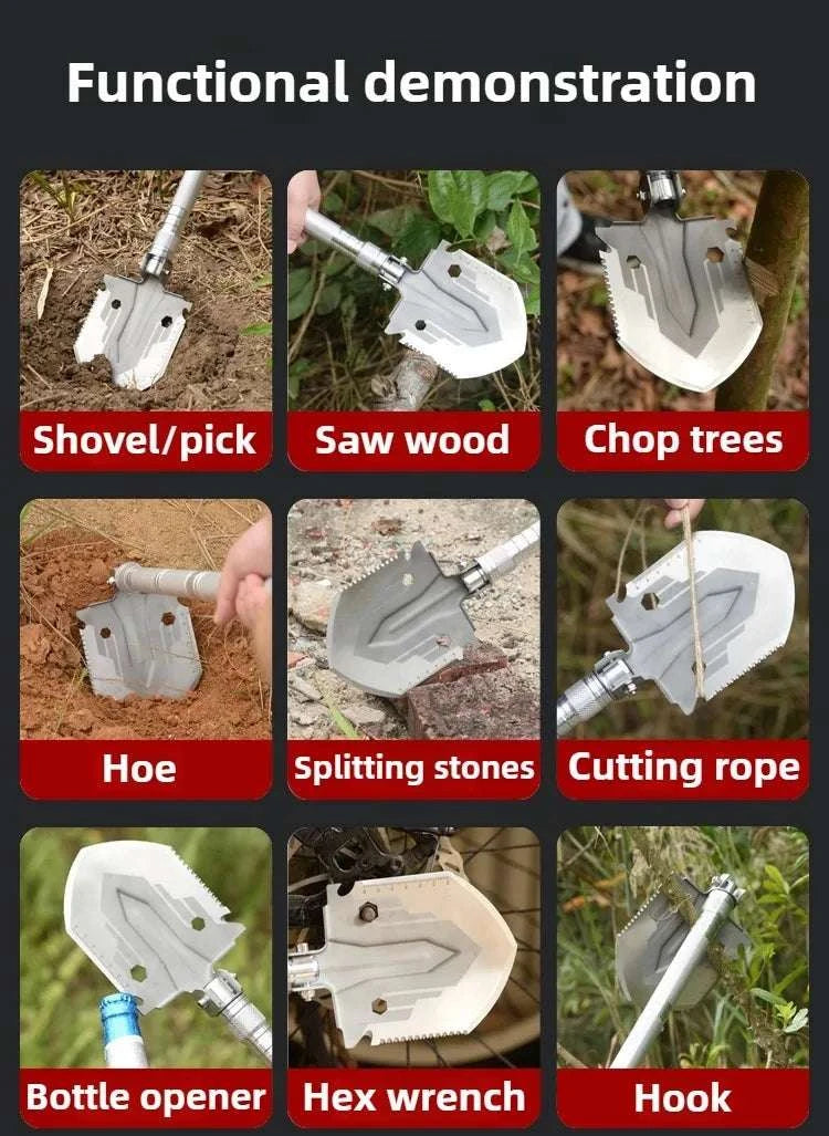 Folding Survival Shovel Multi-Tool for Camping, Hiking & Outdoor Use-4 Section