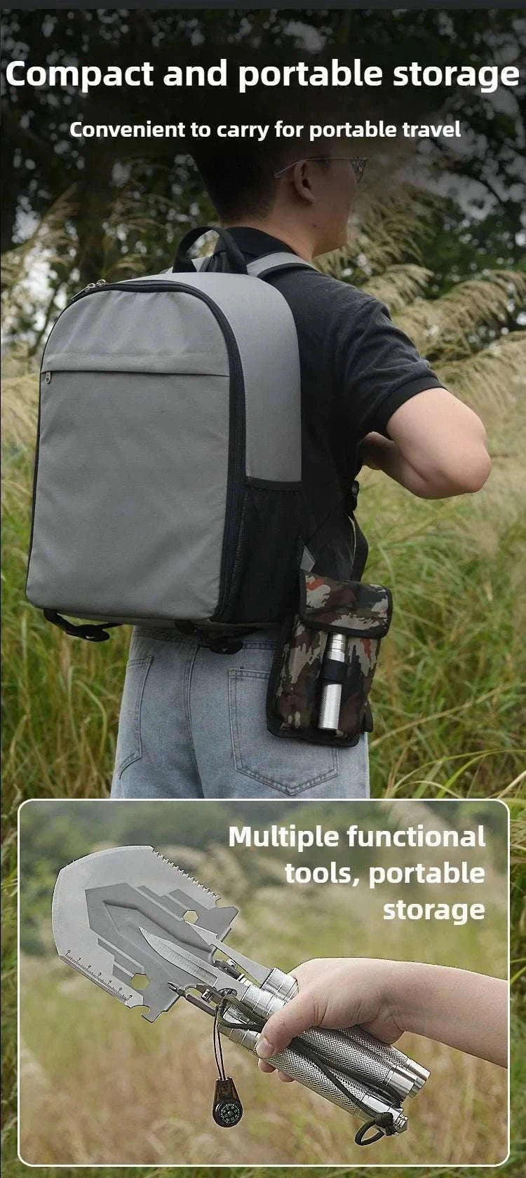 Folding Survival Shovel Multi-Tool for Camping, Hiking & Outdoor Use-4 Section