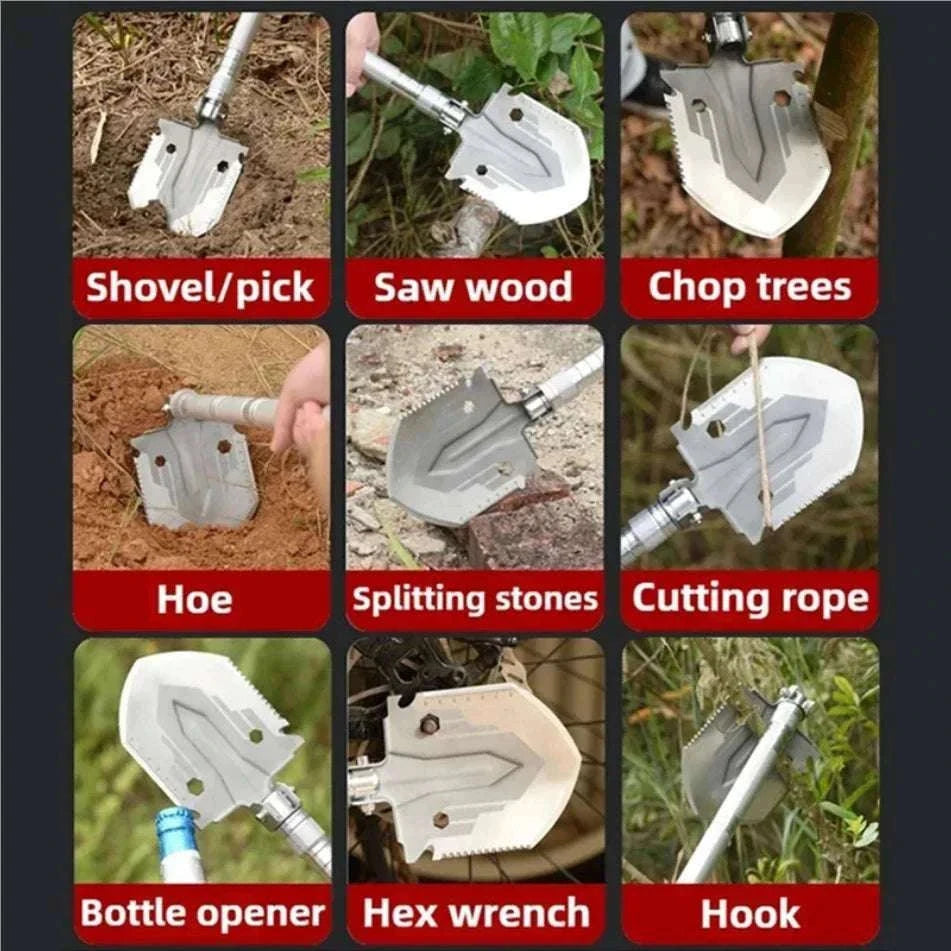 Folding Survival Shovel Multi-Tool for Camping, Hiking & Outdoor Use-4 Section