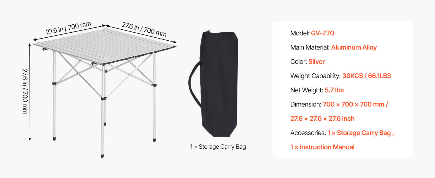 SucceBuy 28/36in Folding Camping Table Portable Roll Up Side Tables Lightweight Aluminum Beach Table for Outdoor Picnic Cooking
