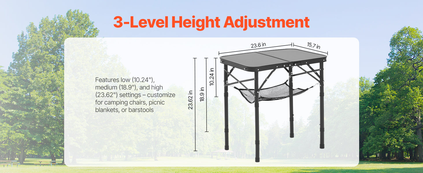 SucceBuy Folding Camping Table Adjustable Height Portable Side Tables Aluminum MDF Beach Table with Mesh Layer for Picnic BBQ