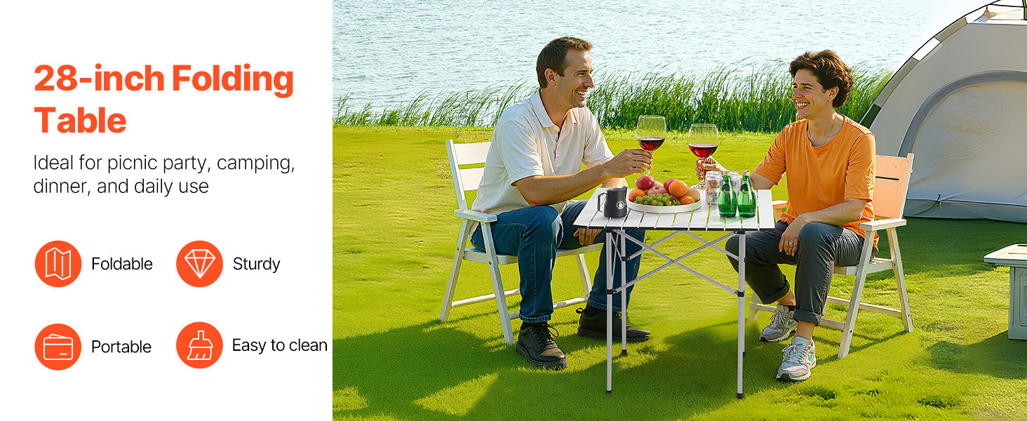 SucceBuy 28/36in Folding Camping Table Portable Roll Up Side Tables Lightweight Aluminum Beach Table for Outdoor Picnic Cooking