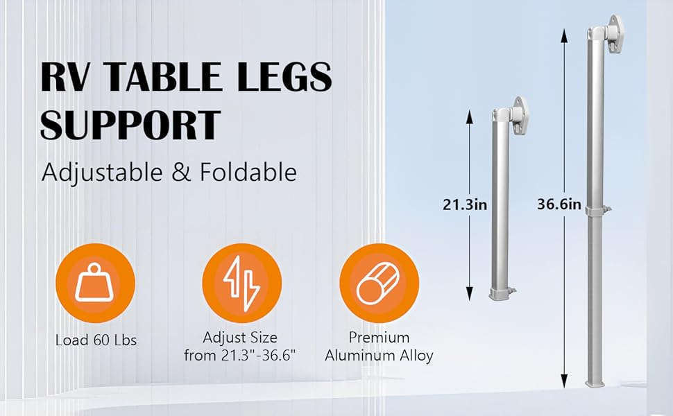 Folding Telescoping RV Table Legs 21.3-36.6 Inch Height Adjustable Aluminum Alloy-White / Germany