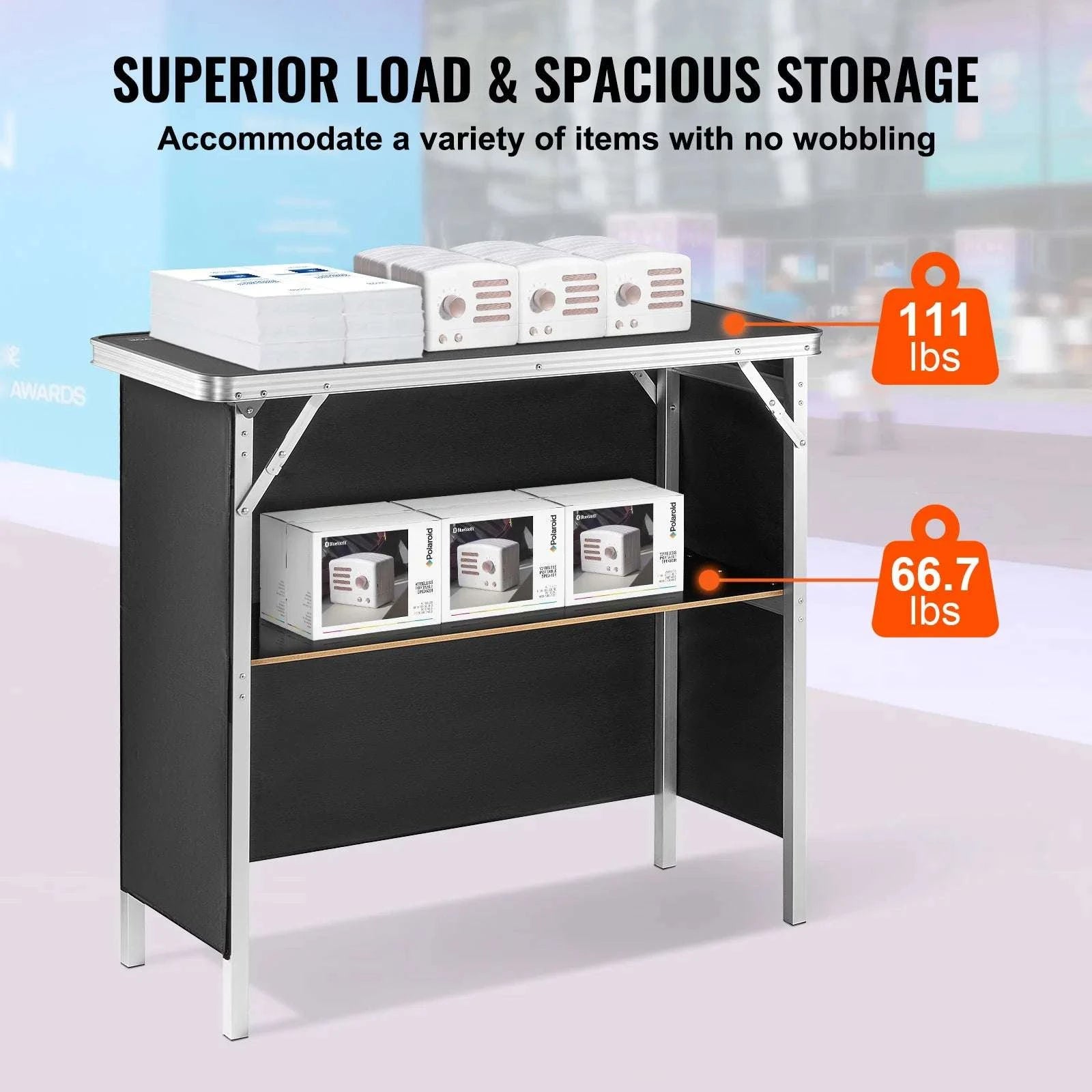 Folding Trade Show Counter Table with Storage Shelf & Carry Bag-more than 55 inch / United States