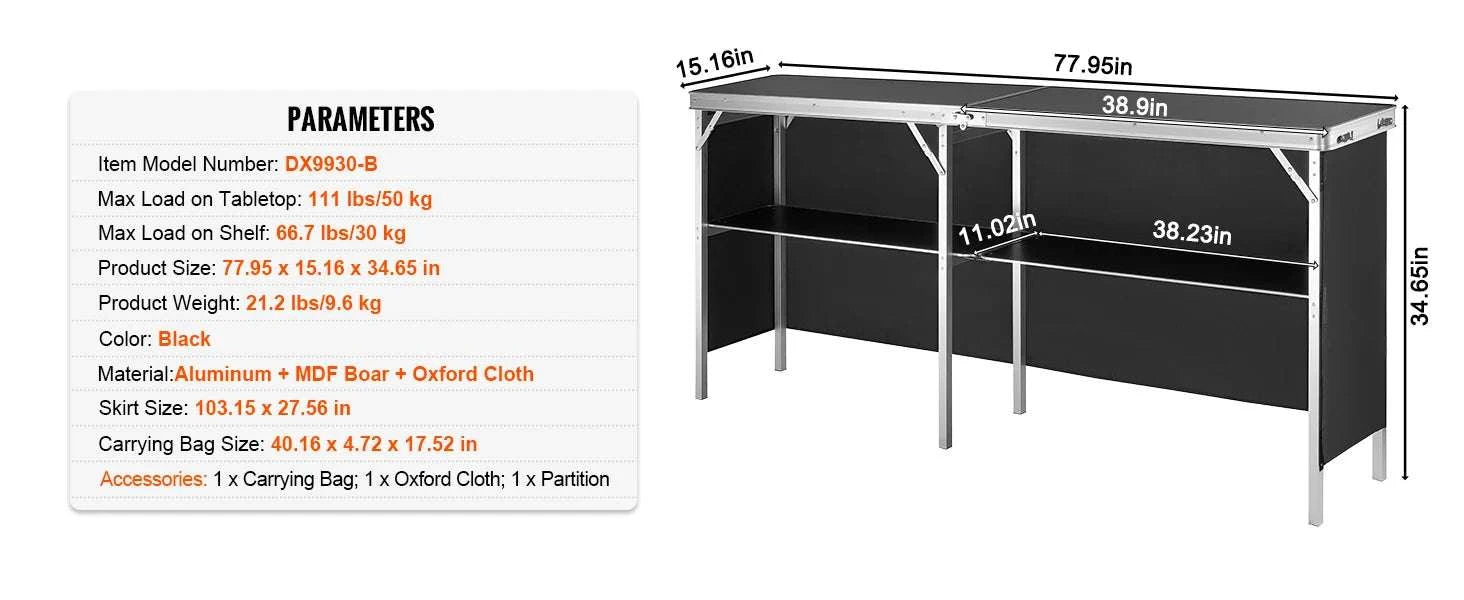 Folding Trade Show Counter Table with Storage Shelf & Carry Bag-more than 55 inch / United States
