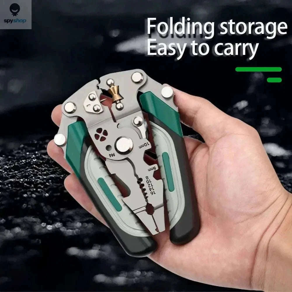 Folding Wire Stripper Pliers for Cutting, Crimping and Stripping-Default Title