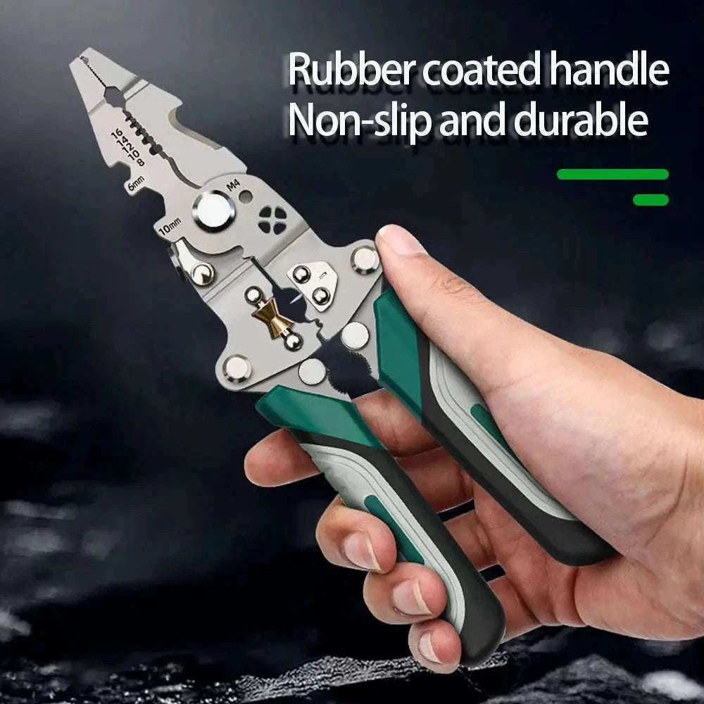 Folding Wire Stripper Pliers for Cutting, Crimping and Stripping-Default Title