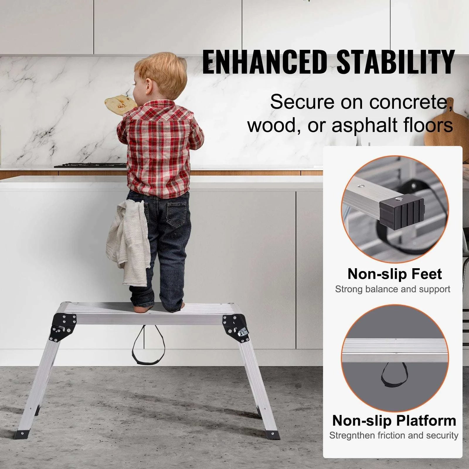 Folding Work Platform Ladder with Non-Slip Feet, 330–660 lbs Capacity-United States / 30 x 76 cm