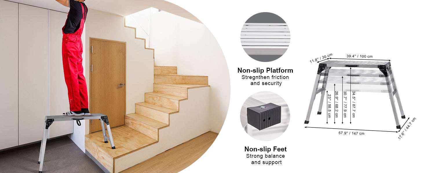 Folding Work Platform Ladder with Non-Slip Feet, 330–660 lbs Capacity-United States / 30 x 76 cm