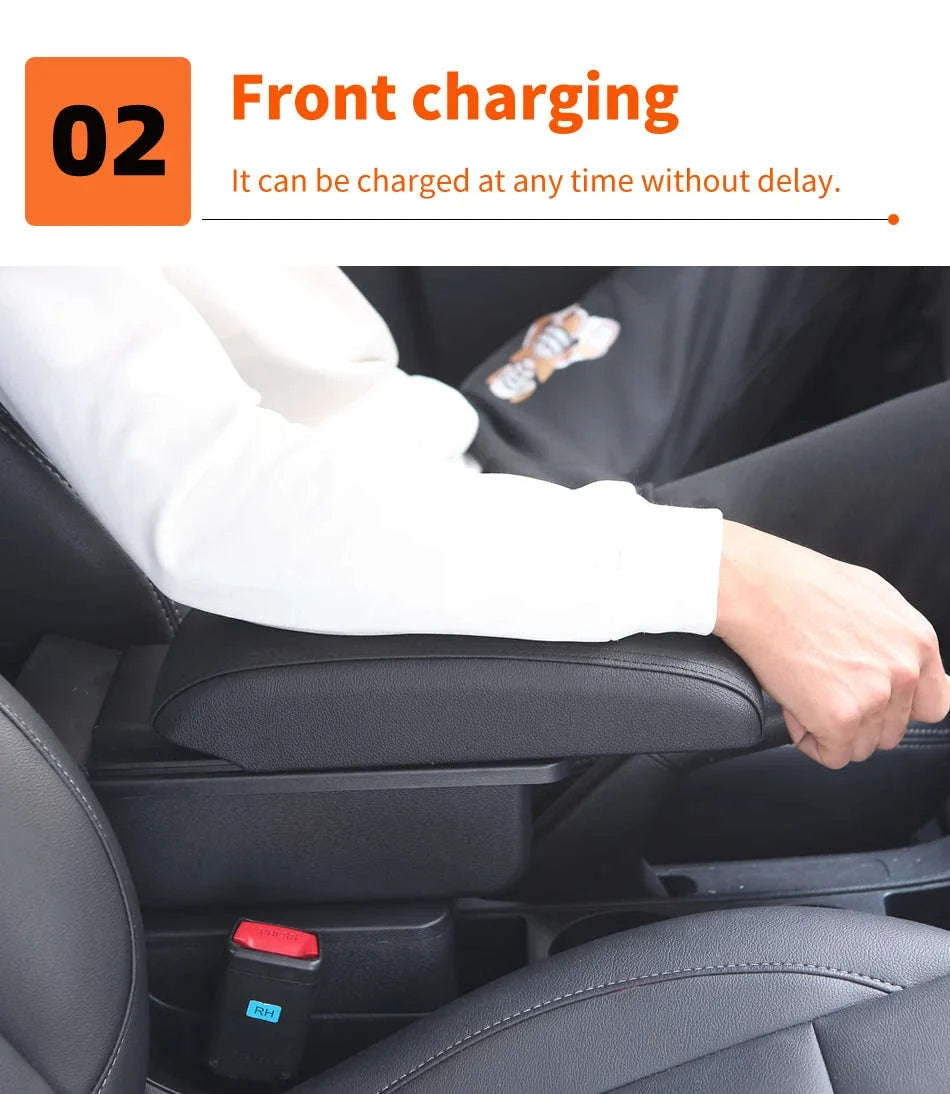 For Ford Fiesta Armrest box For Ford Fiesta MK7 Car Armrest 2009-2017 Storage box Interior details Accessories easy installation-B2 Black line 3USB