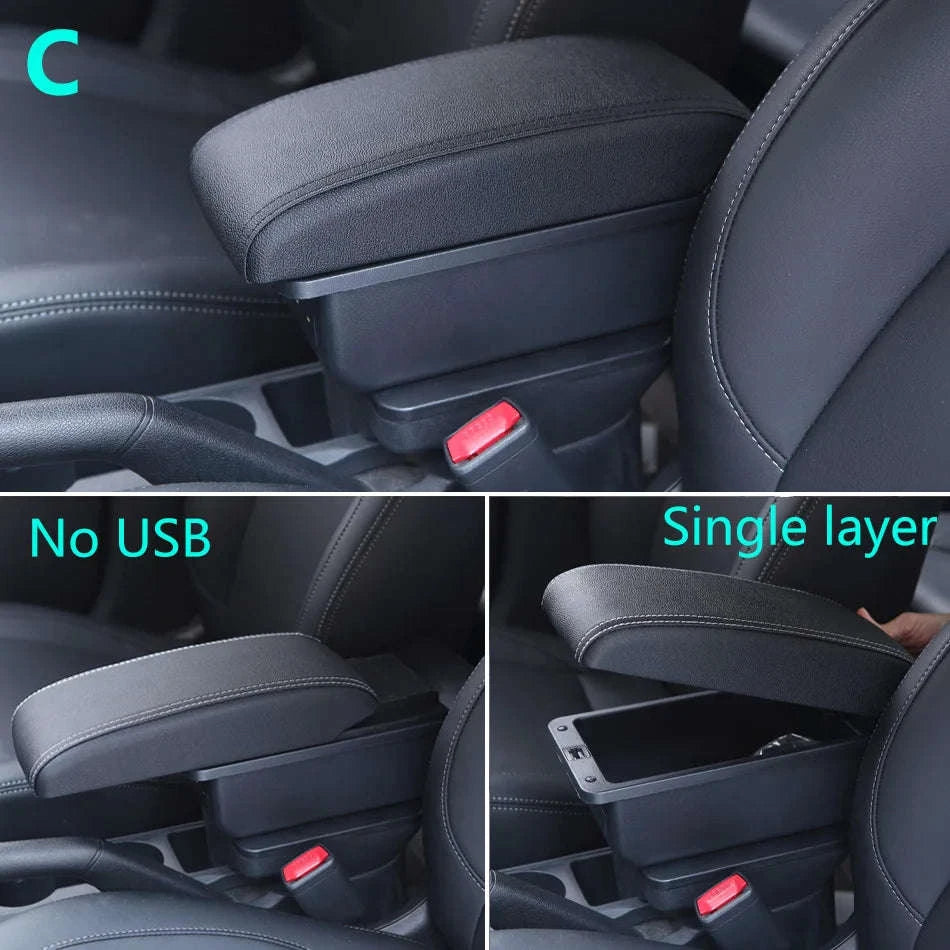For Ford Fiesta Armrest box For Ford Fiesta MK7 Car Armrest 2009-2017 Storage box Interior details Accessories easy installation-B2 Black line 3USB