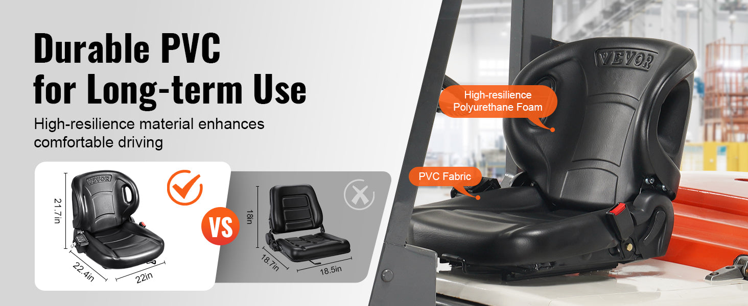 Universal Forklift Seat with Adjustable Backrest and Seatbelt